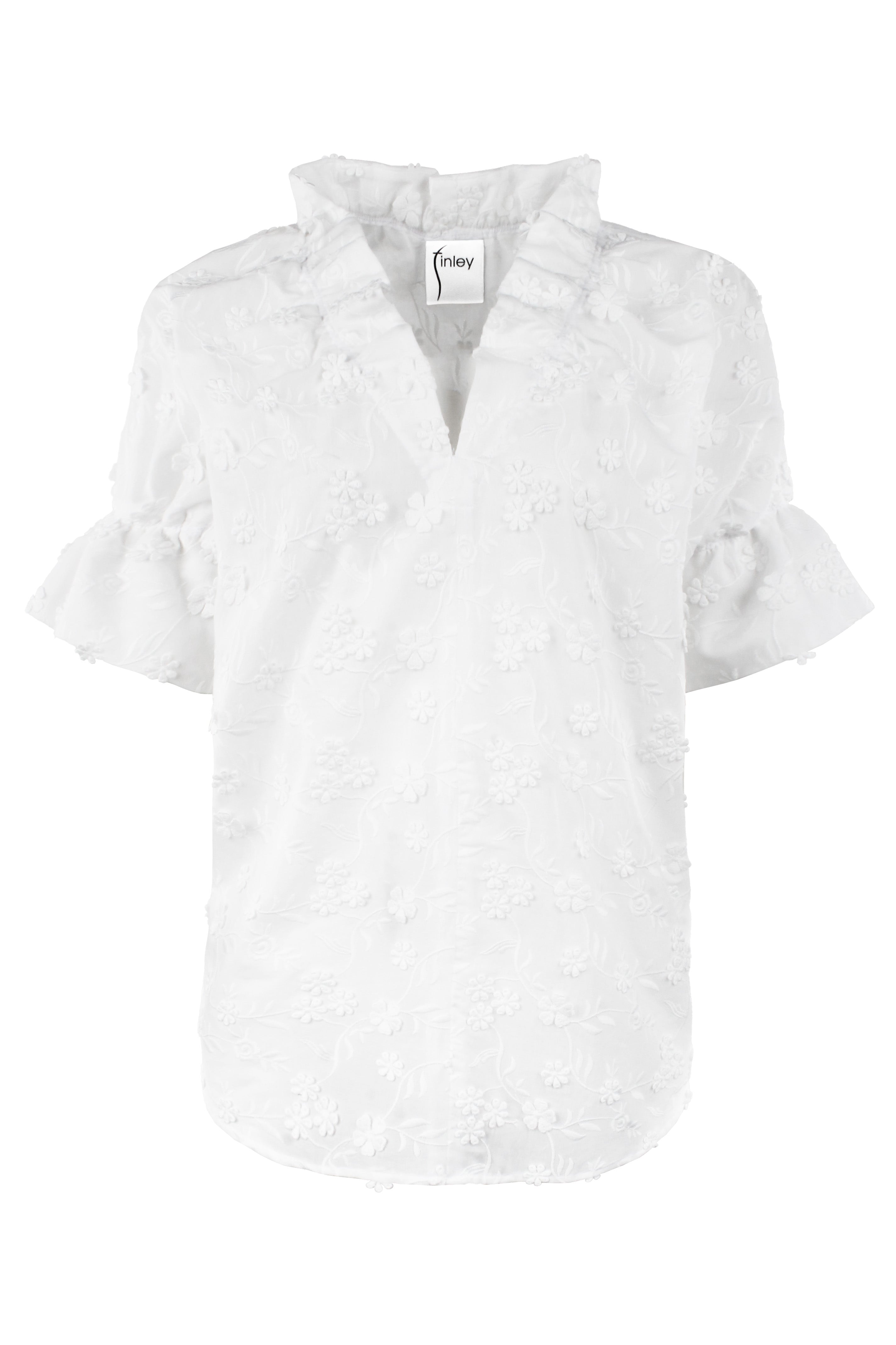 Crosby Shirt White Textured 3D Flowers