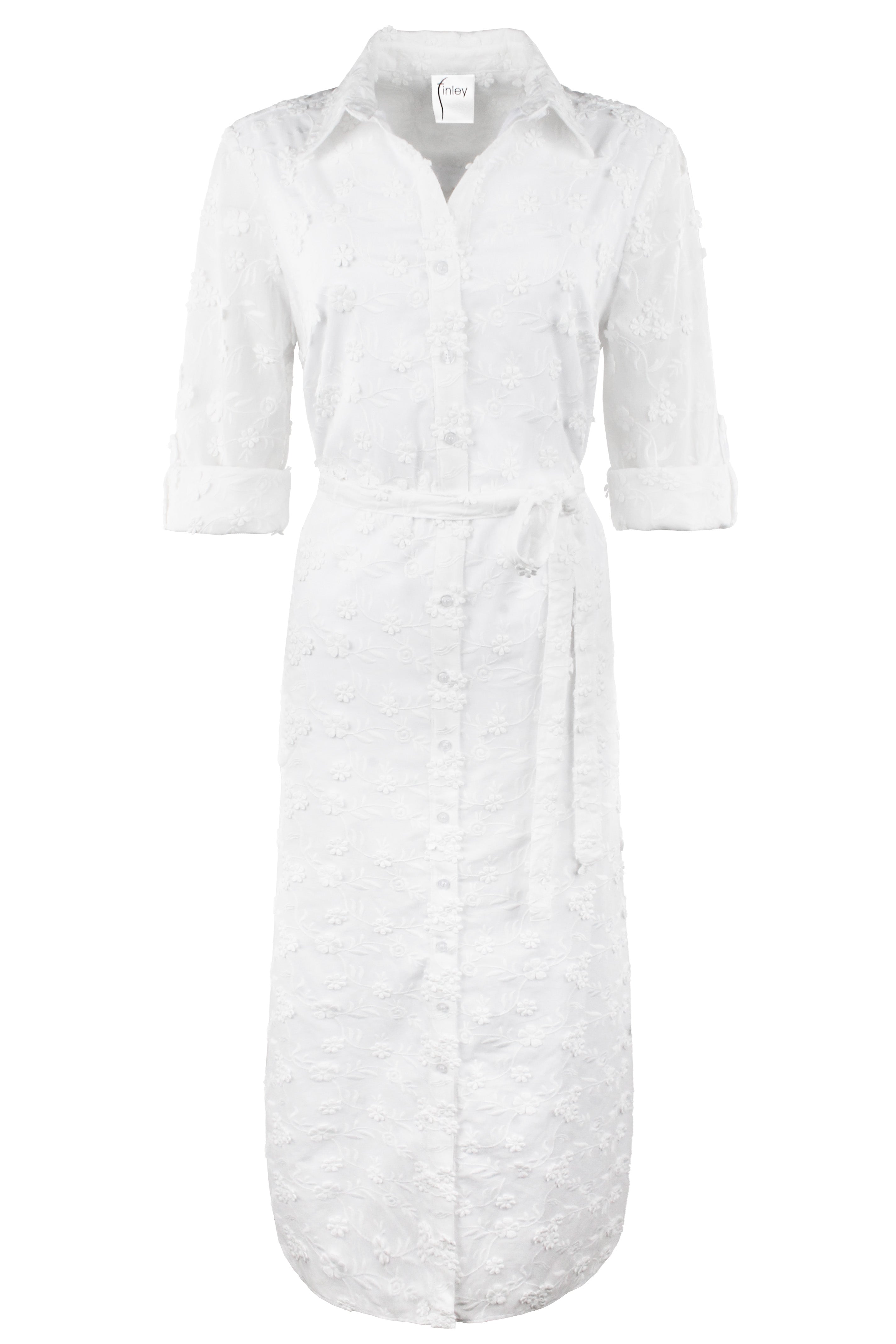 Alex Long Shirt Dress Textured 3D Flowers