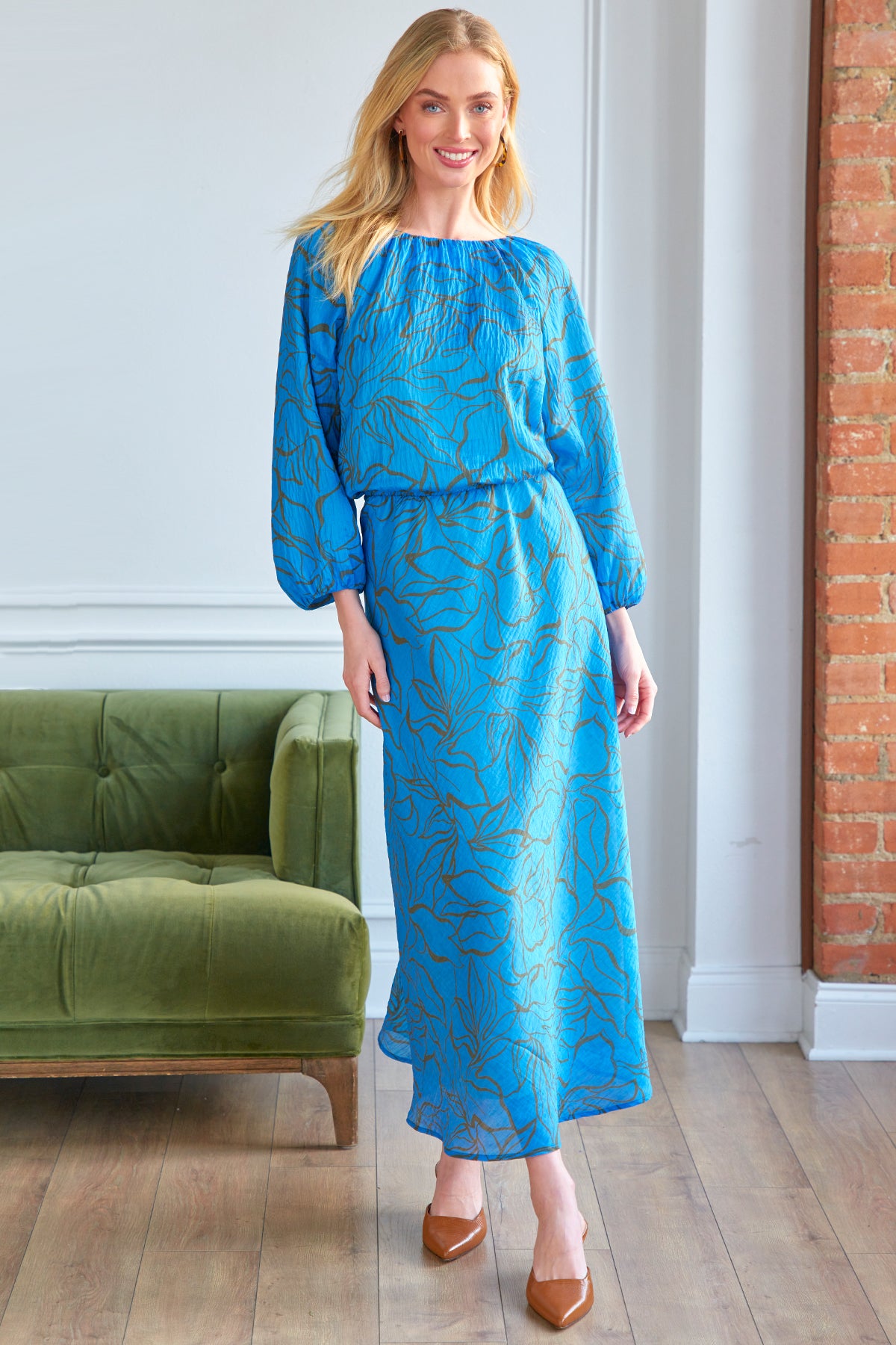 Bleeker Midi Dress Contour Leaves Print