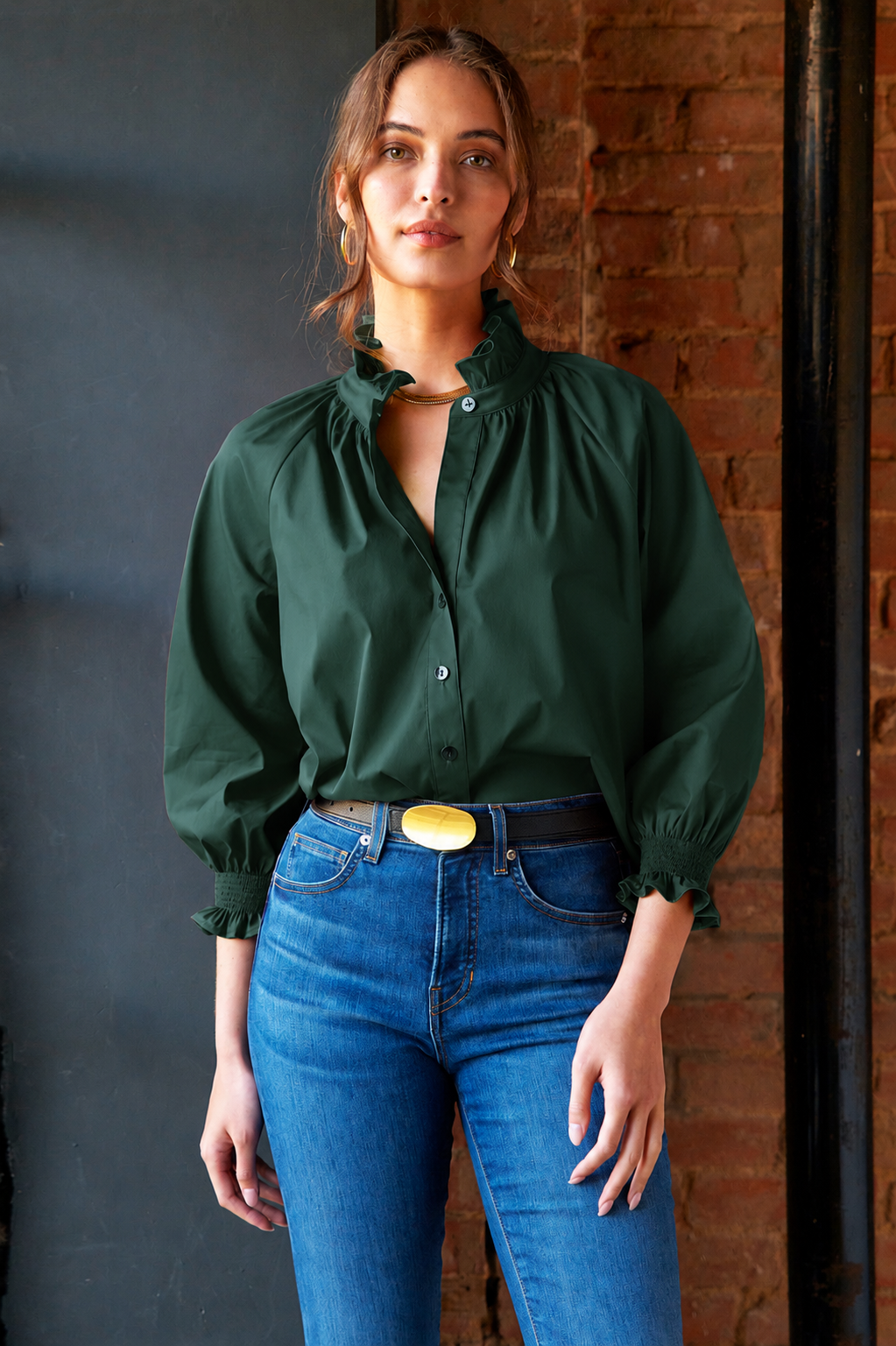 Fiona Shirt Pine Green Silky Poplin
