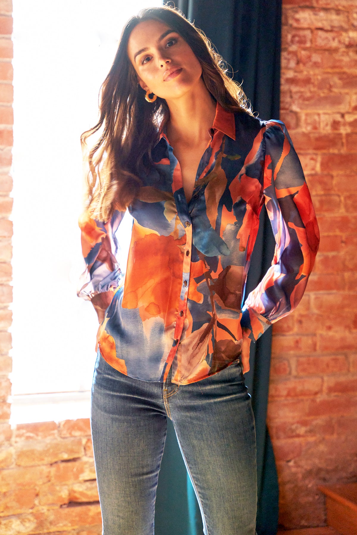 Collette Long Sleeve Blouse, Sunset Floral