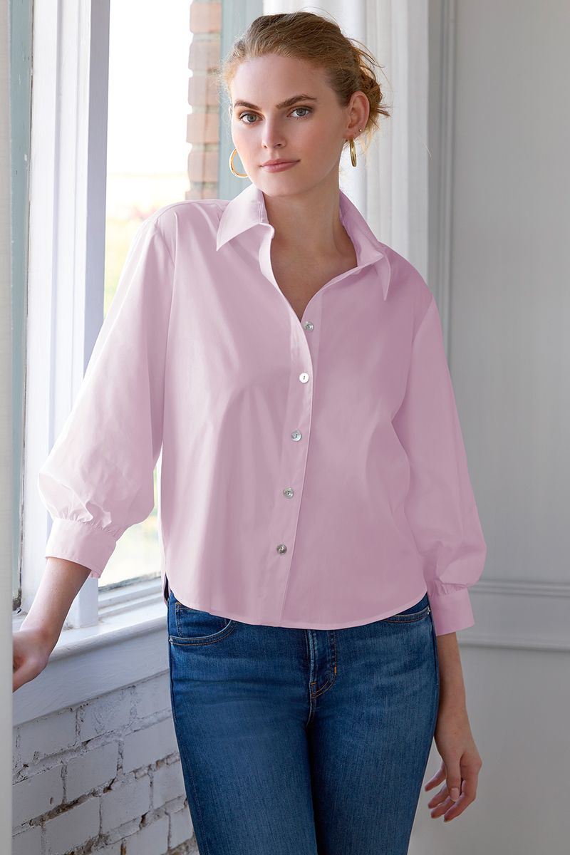 Cora Shirt 3/4 Sleeve Silky Poplin Pink