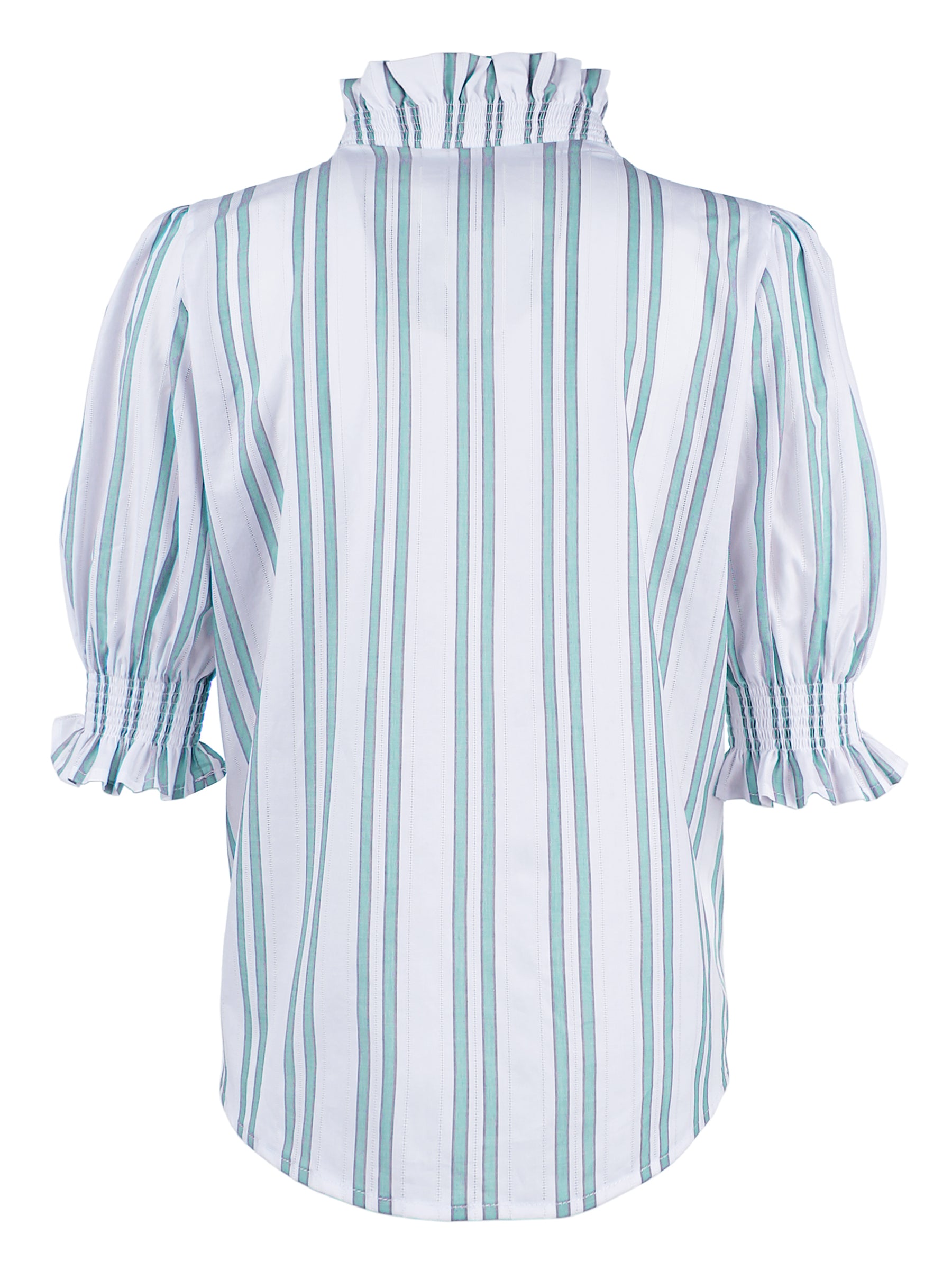 Cici Aqua Drop Needle Blue Striped Ruffle Shirt