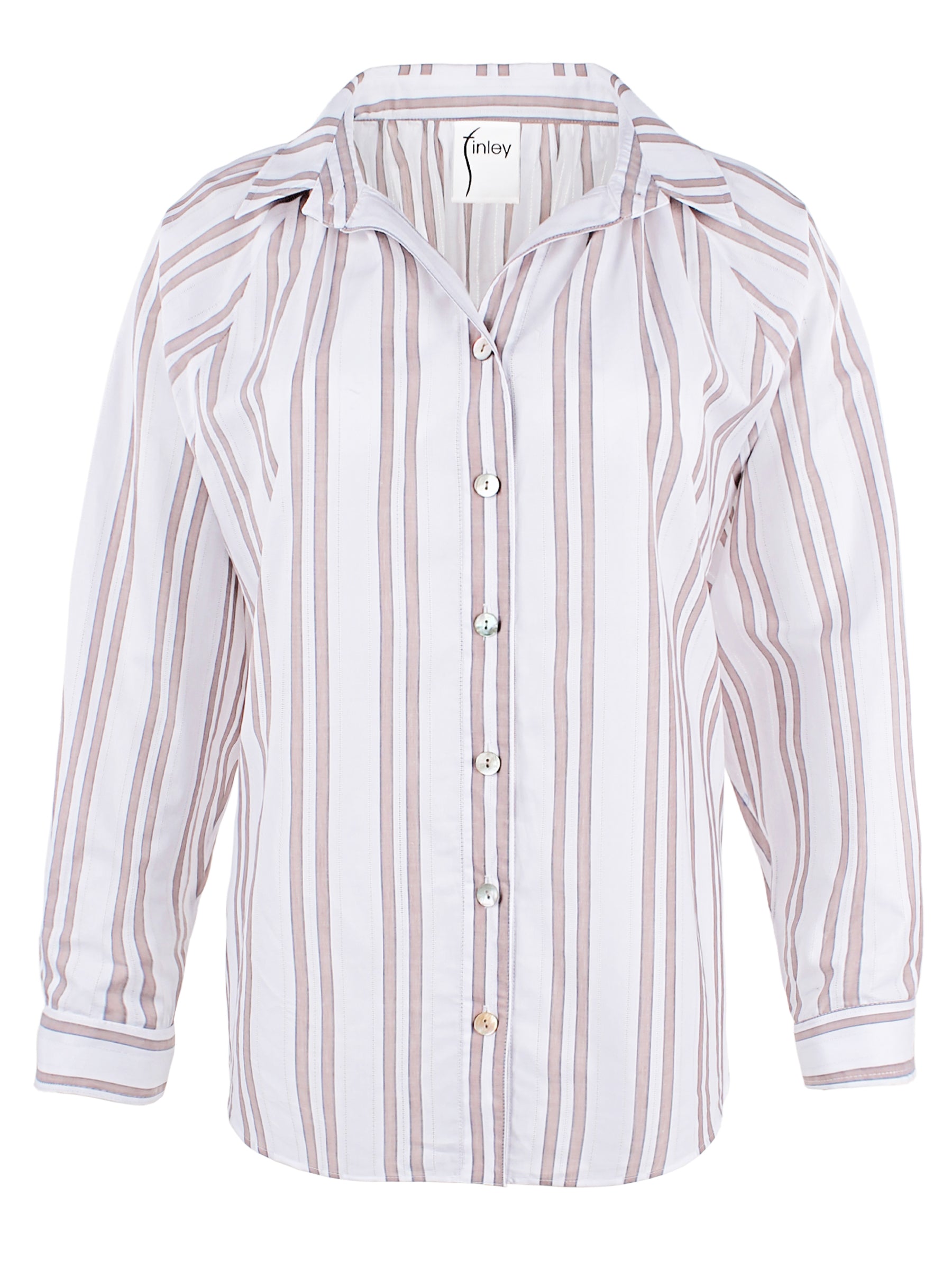 Dylan Dolman Sleeve Shirt Tan Drop Needle Stripe