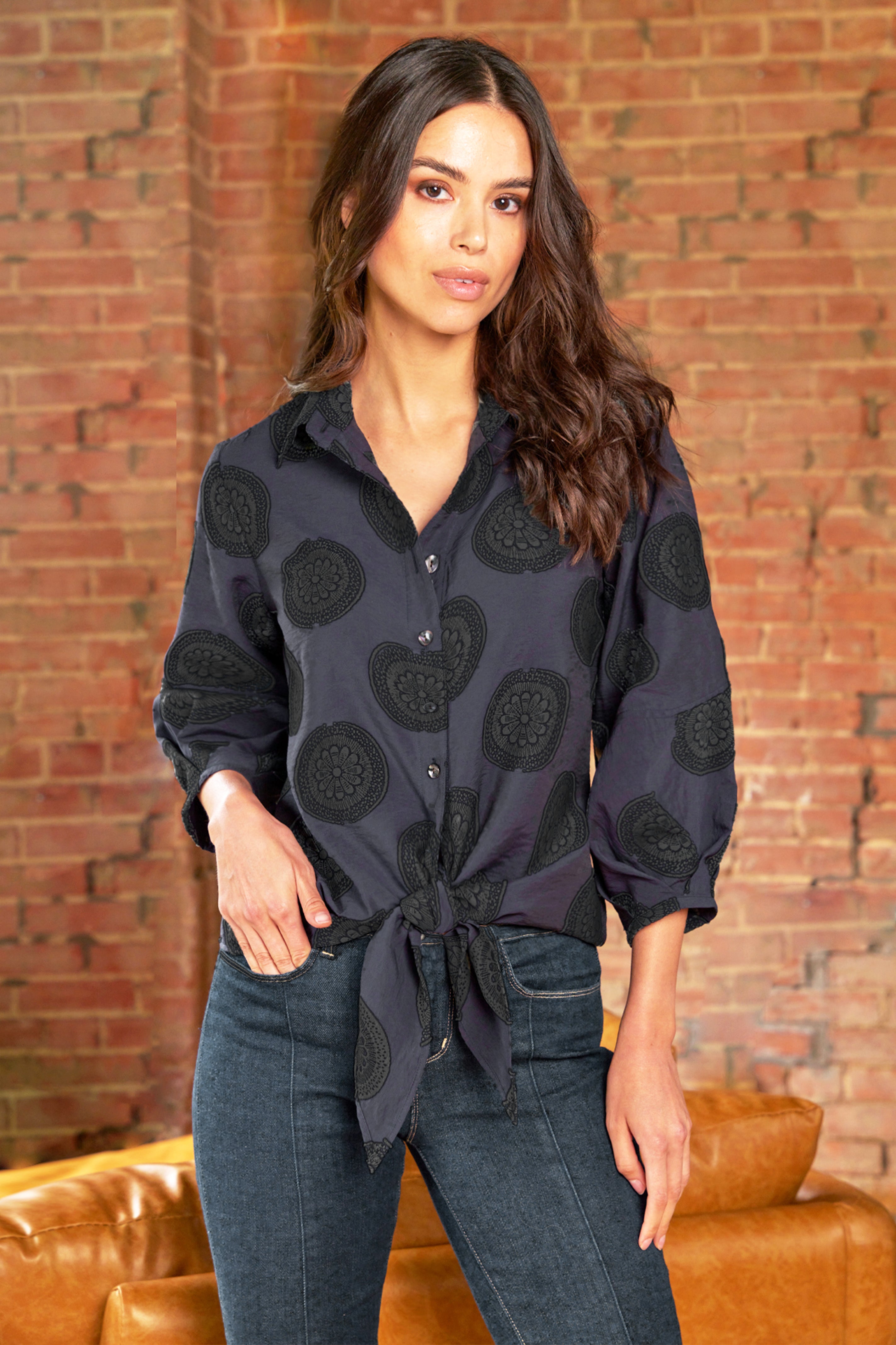 Emmy Navy/Black Medallion Jacquard