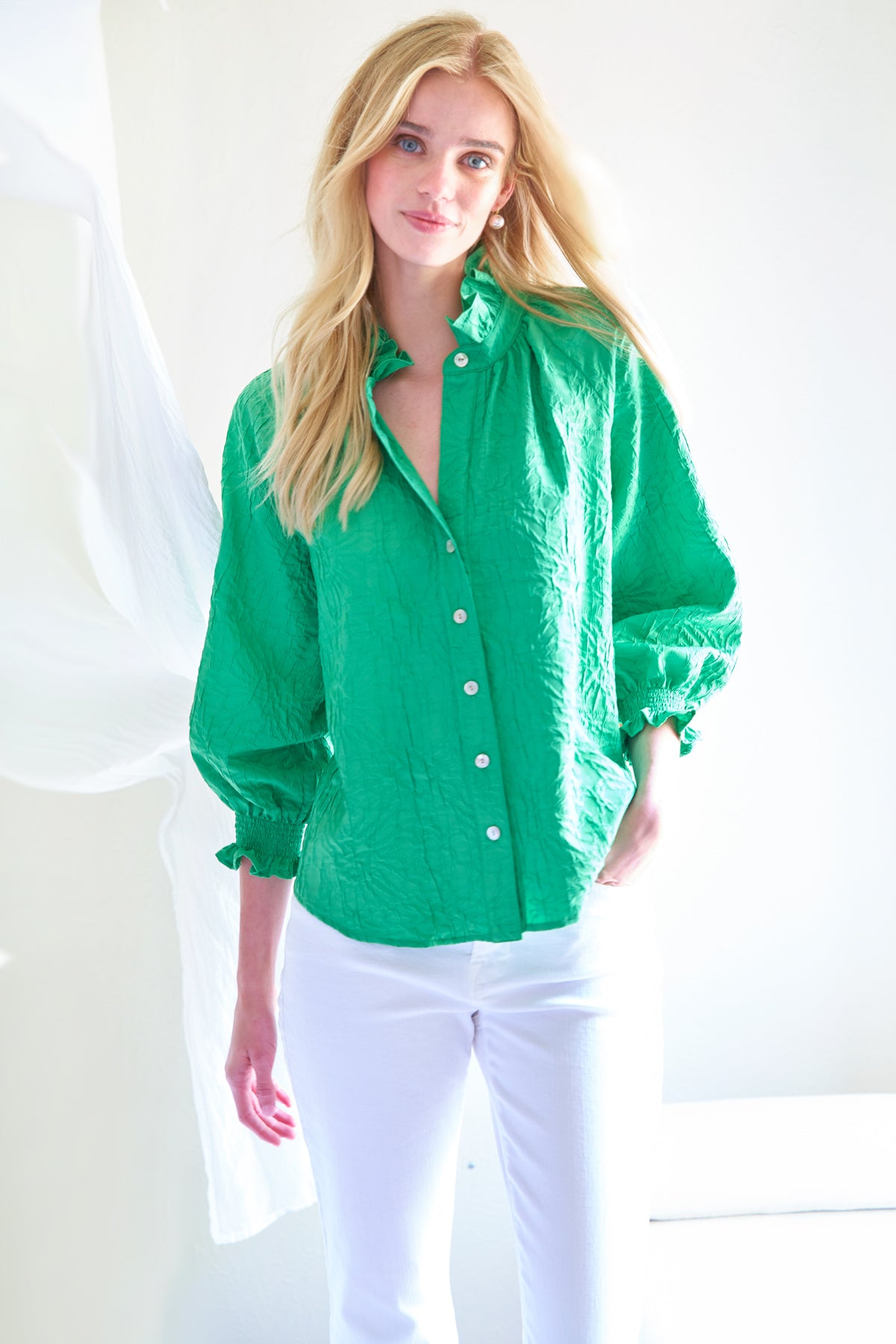 Fiona Shirt in Green Textured Jacquard