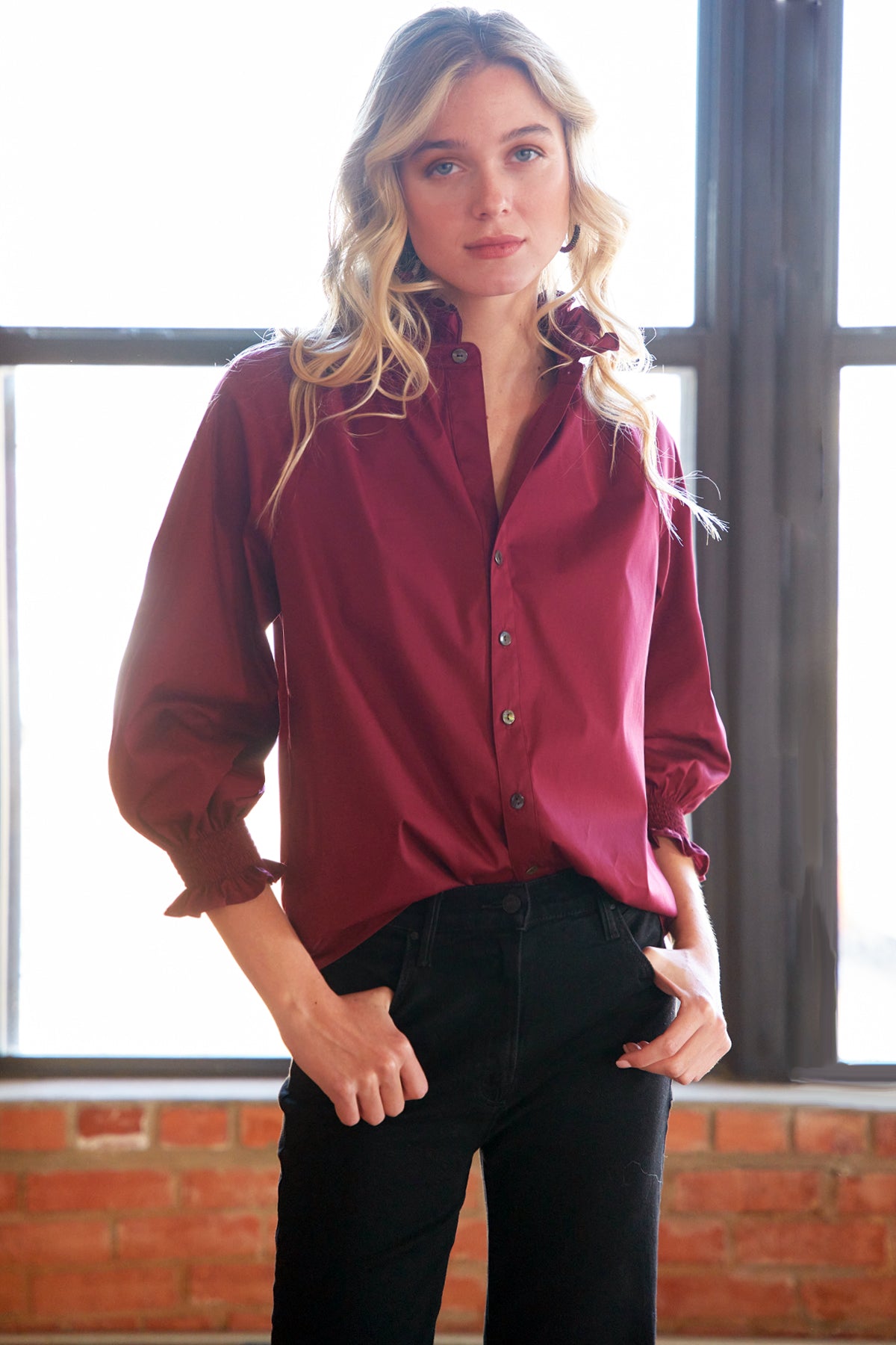Fiona Shirt Burgundy Silky Poplin