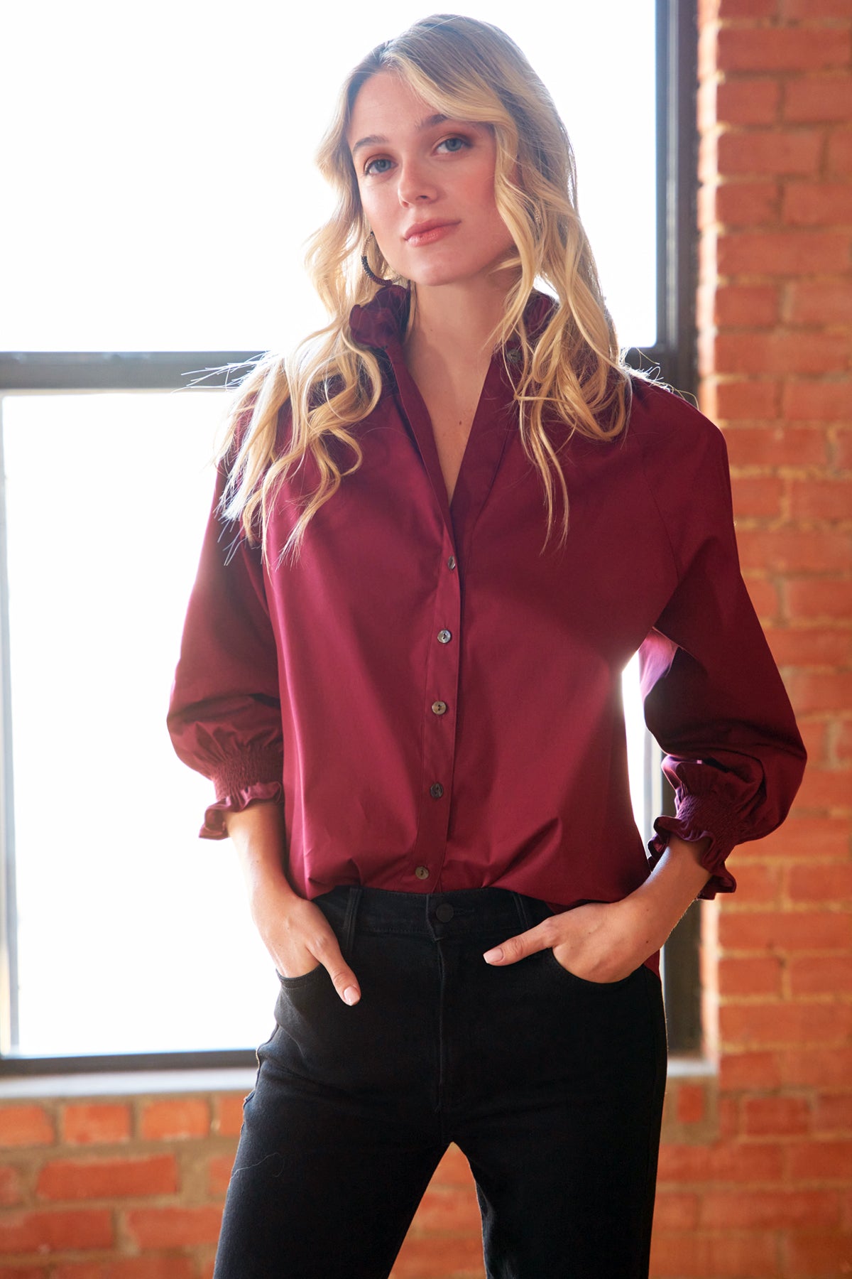 Fiona Shirt Burgundy Silky Poplin