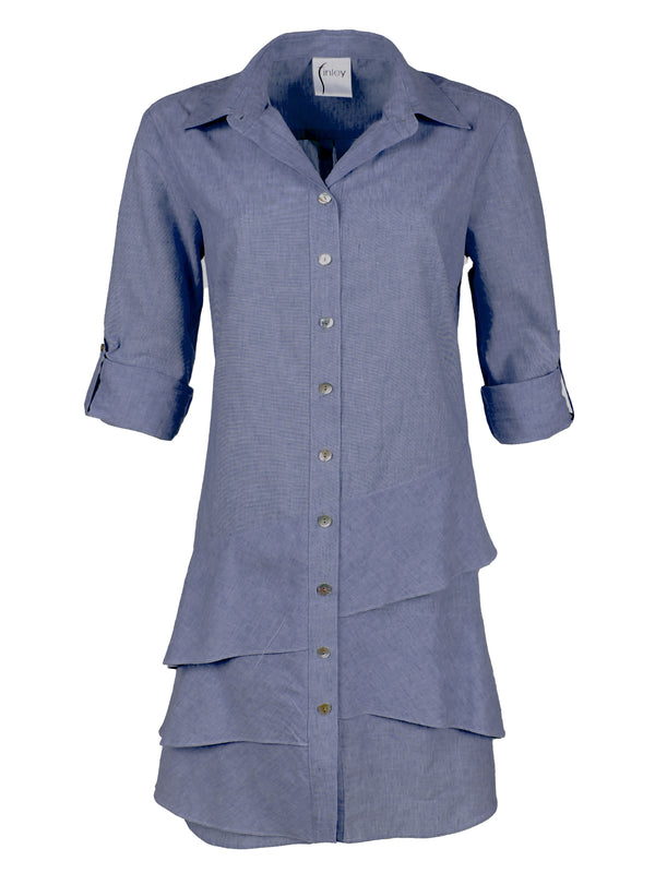 Jenna Shirt Dress Blue Cotton/Linen Oxford