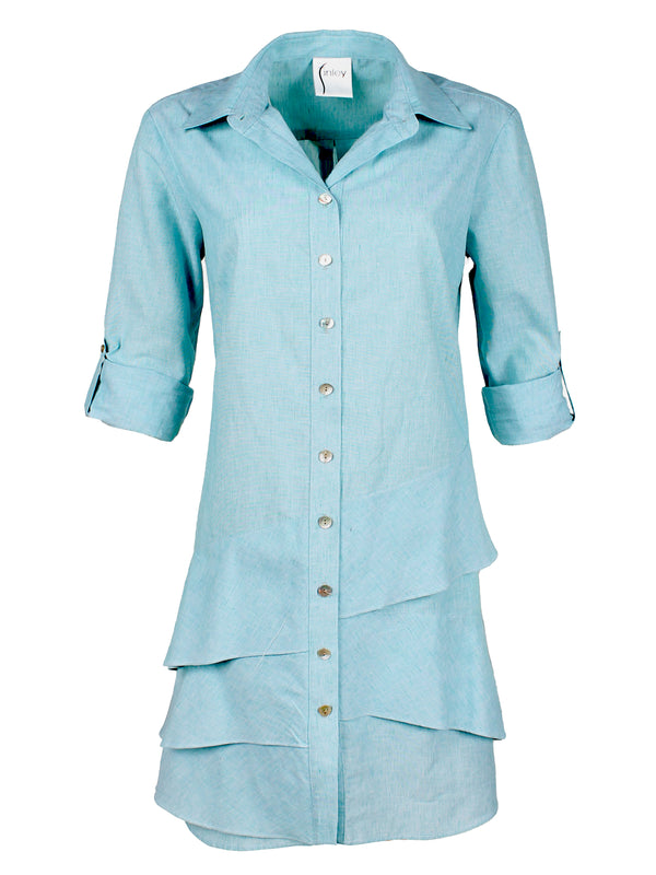 Jenna Shirt Dress Light Teal Cotton/Linen Oxford