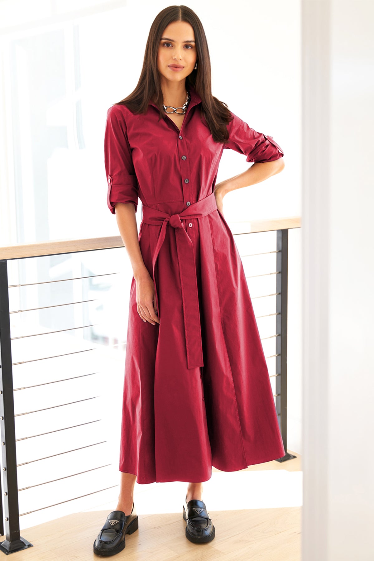 Laine Tie Front Long Dress Red Weathercloth