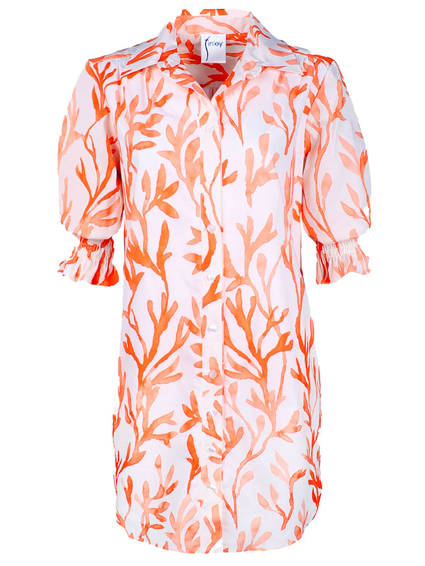 Miller Puff Sleeve Shirt Dress Coral Reef Print