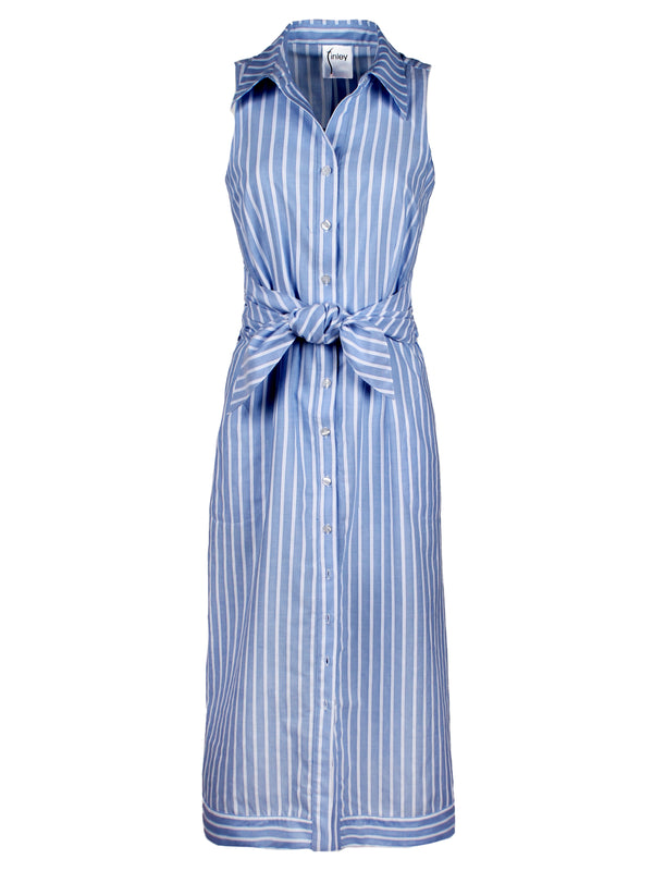 Long Ellis Sleeveless Dress Blue Dobby Stripe