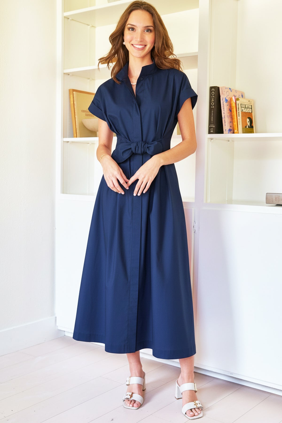 shirt dresses dark blue Long Rocky Dress Navy Typewriter Cloth casual beach clothes tie Hem falls below Zara collection asymmetric lace Color:Champagne/Silver