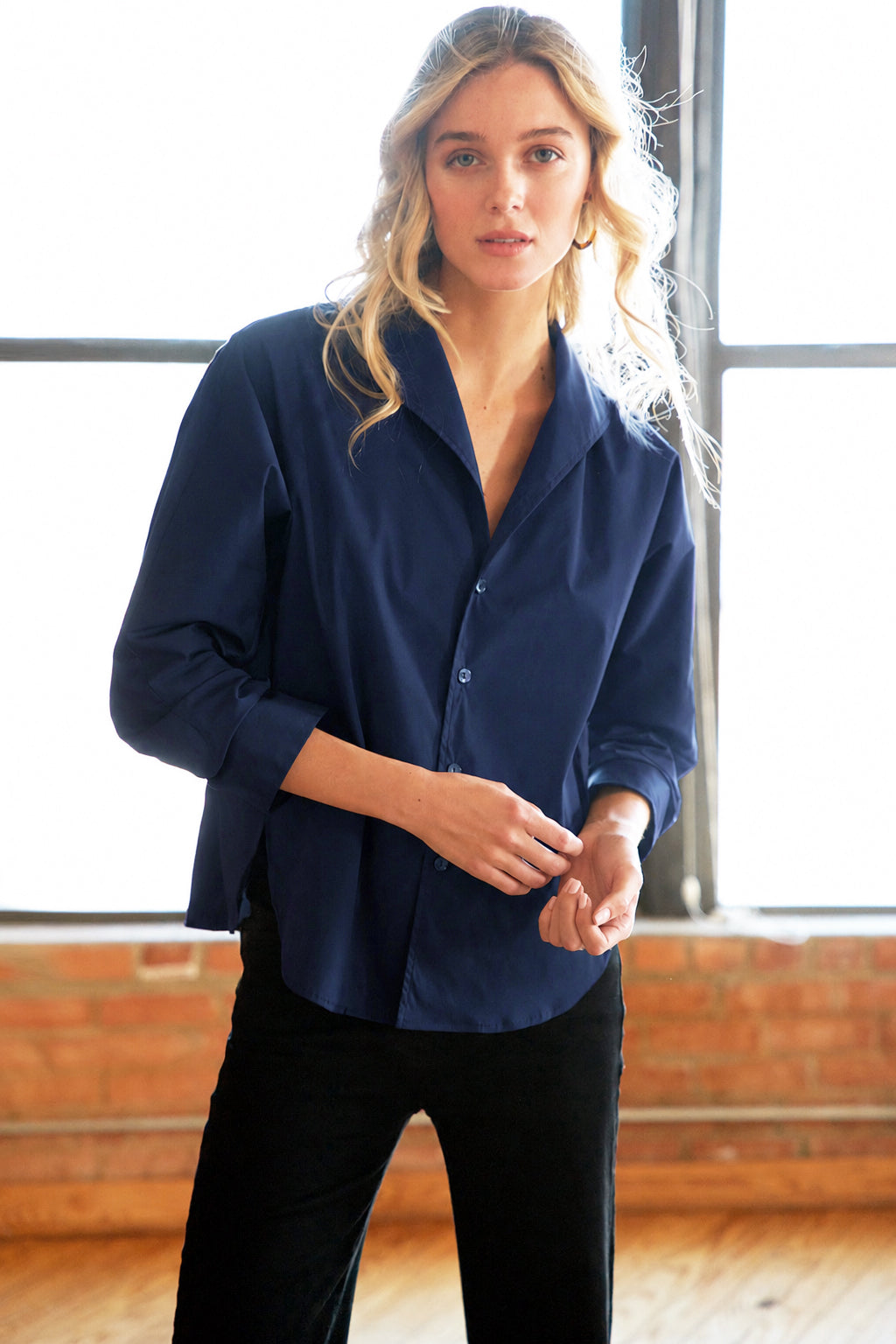 Revere Shirt, Navy Silky Poplin