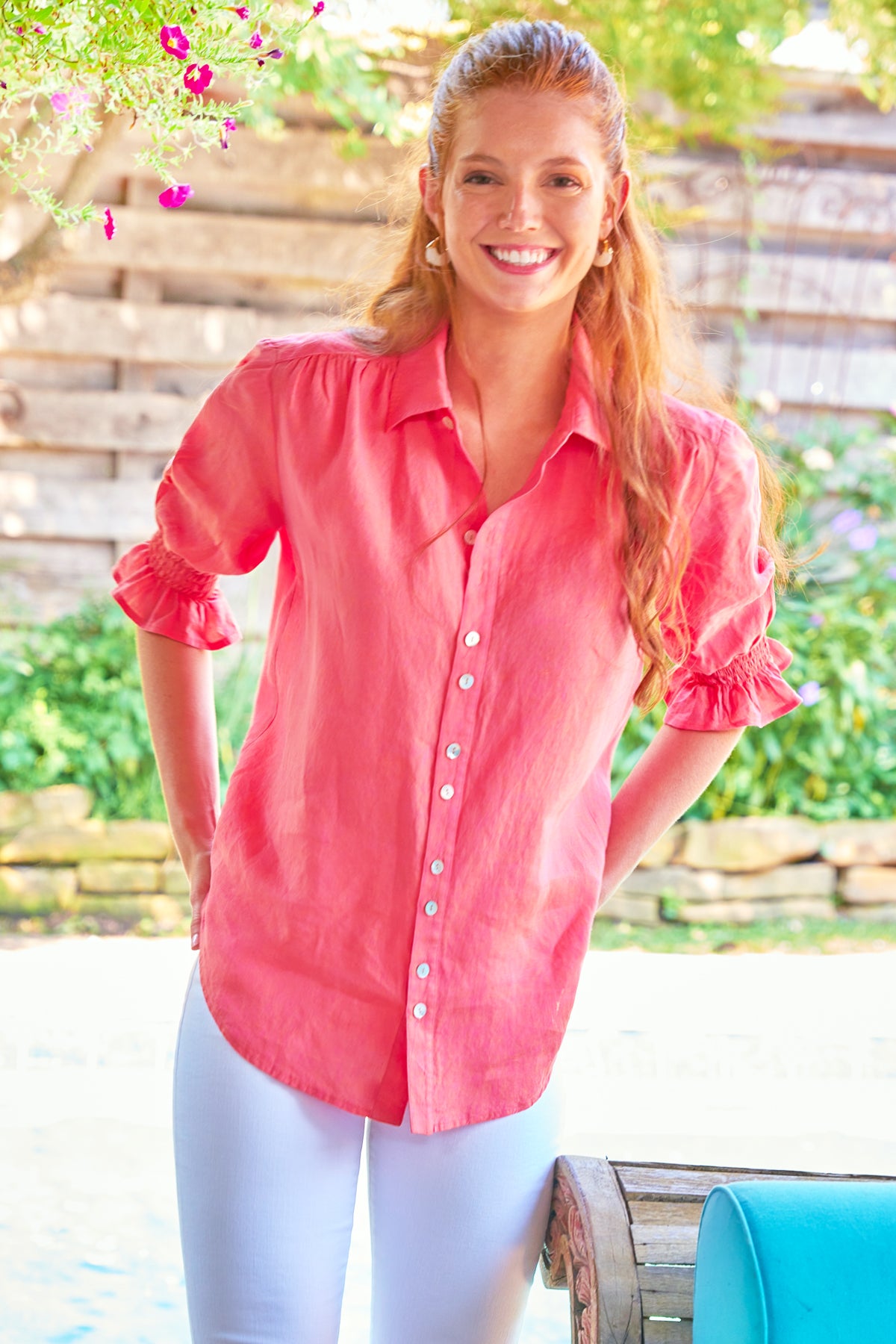 Sirena Shirt Washed Linen Peony