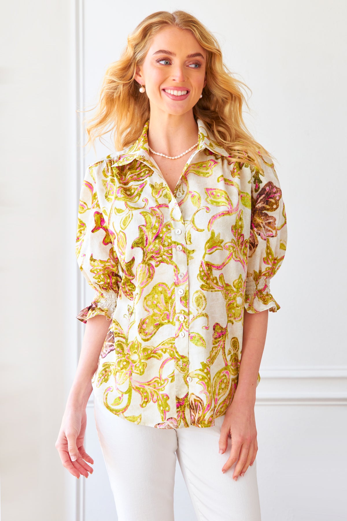 Sirena Blouson Sleeve Blouse, Fresco Floral Print