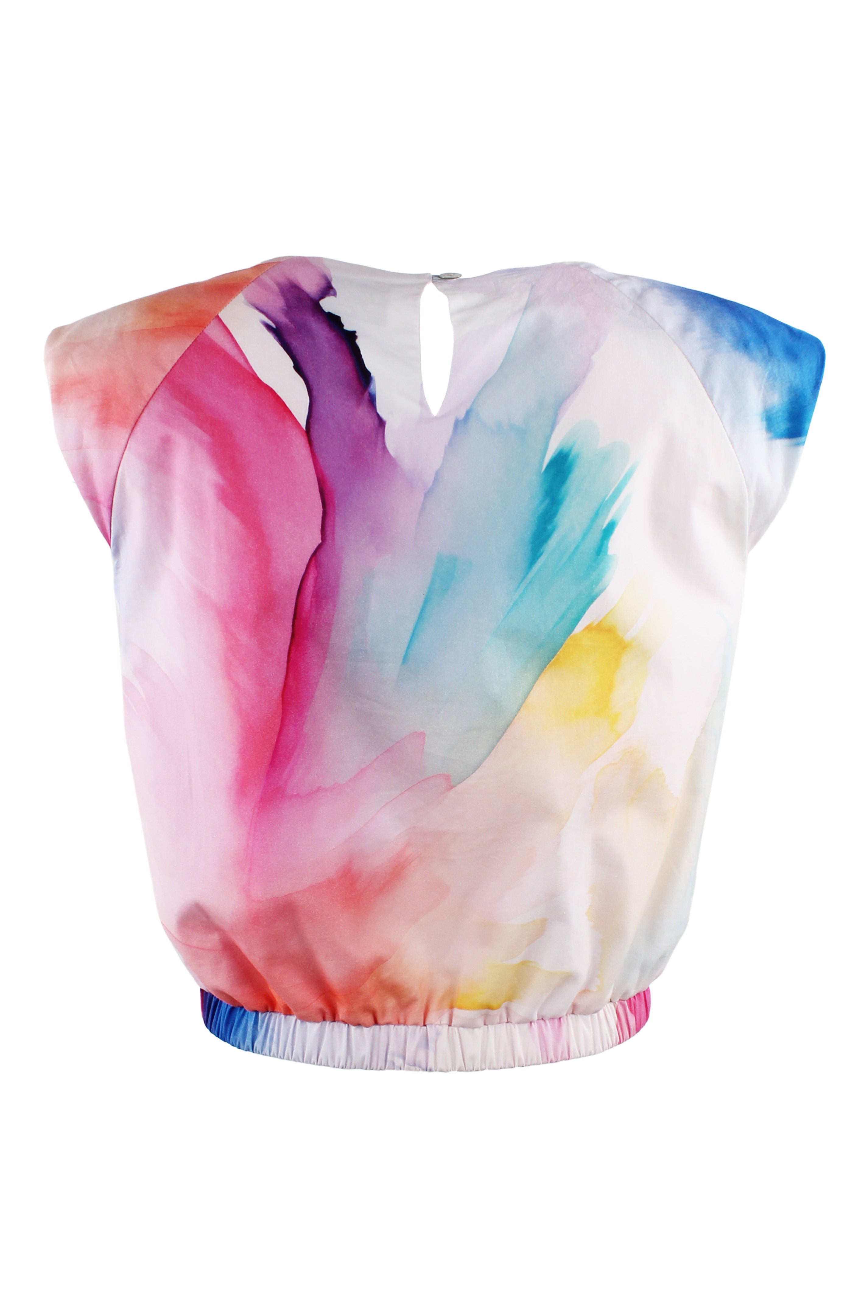 Sydney Cap Sleeve Abstract Watercolor Poplin Cropped Popover Blouse