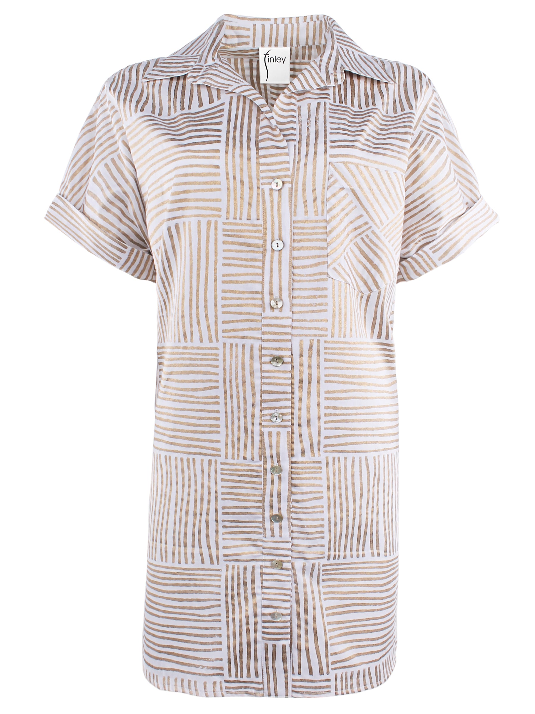 Short-sleeve shirt with a geometric pattern on a white background