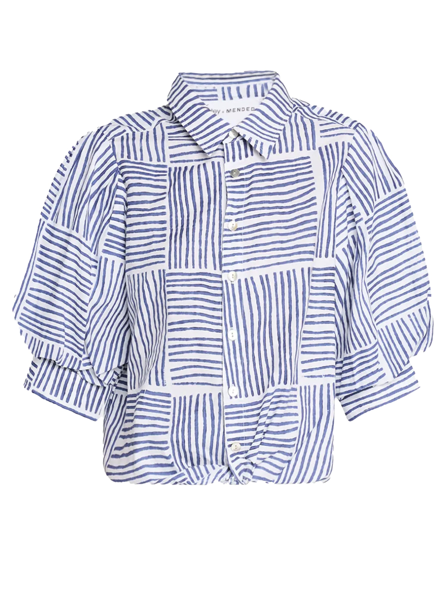 Blue and white striped shirt on a white background