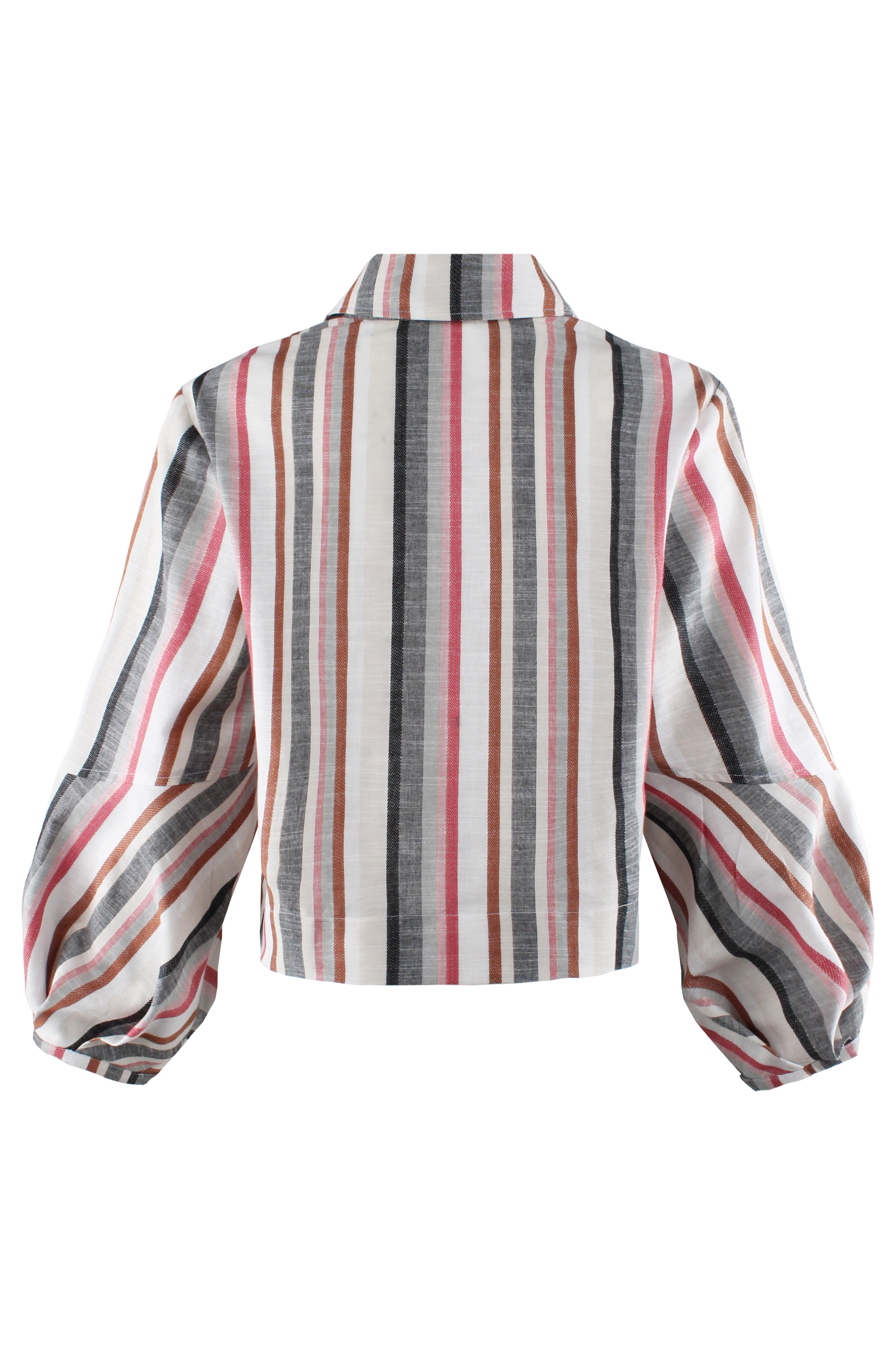 Emmy, Pleated Cuff Cropped Poplin Shirt, Charcoal Sparkle Stripe