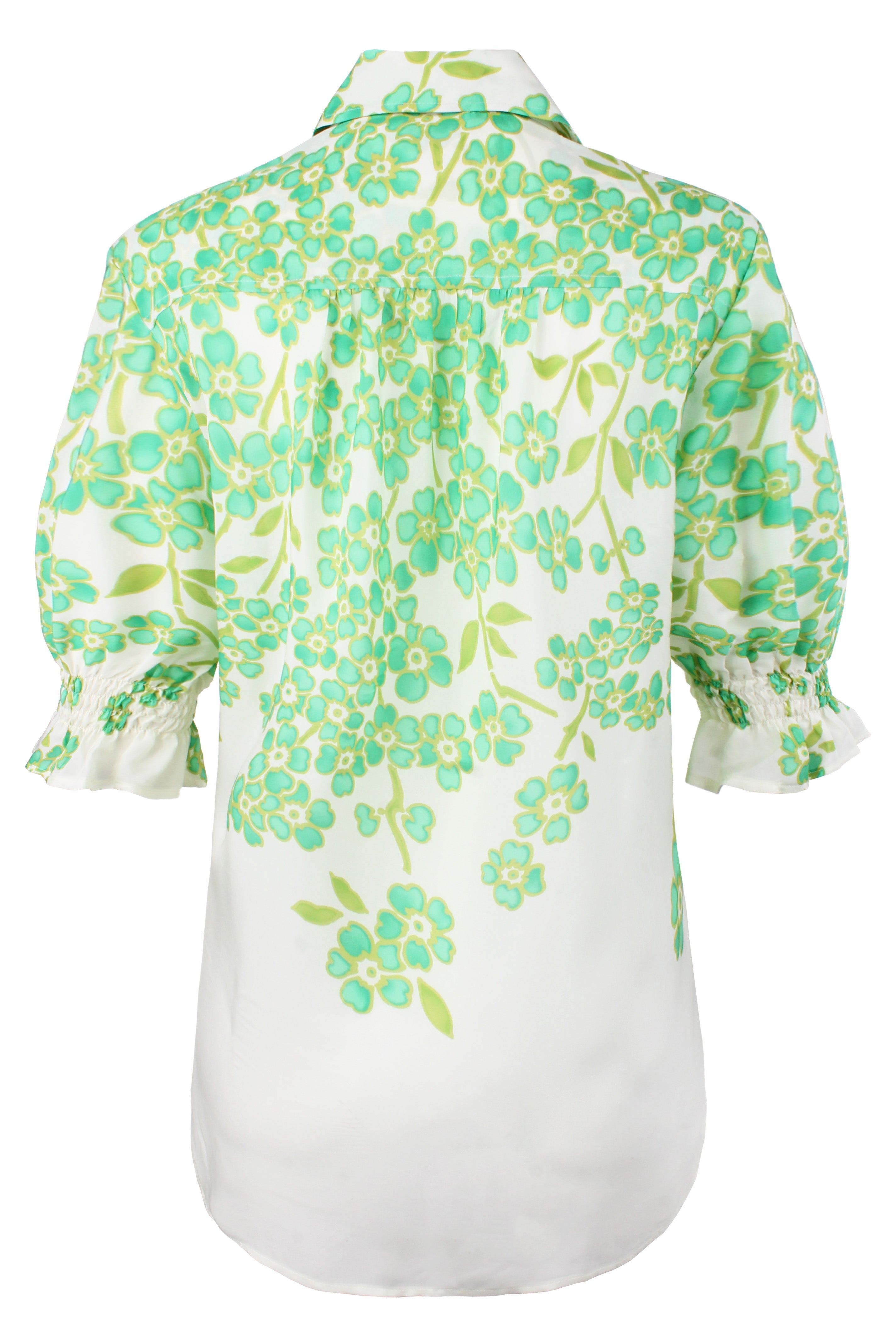 Sirena Blouson Sleeve Blouse, Green Clover Print