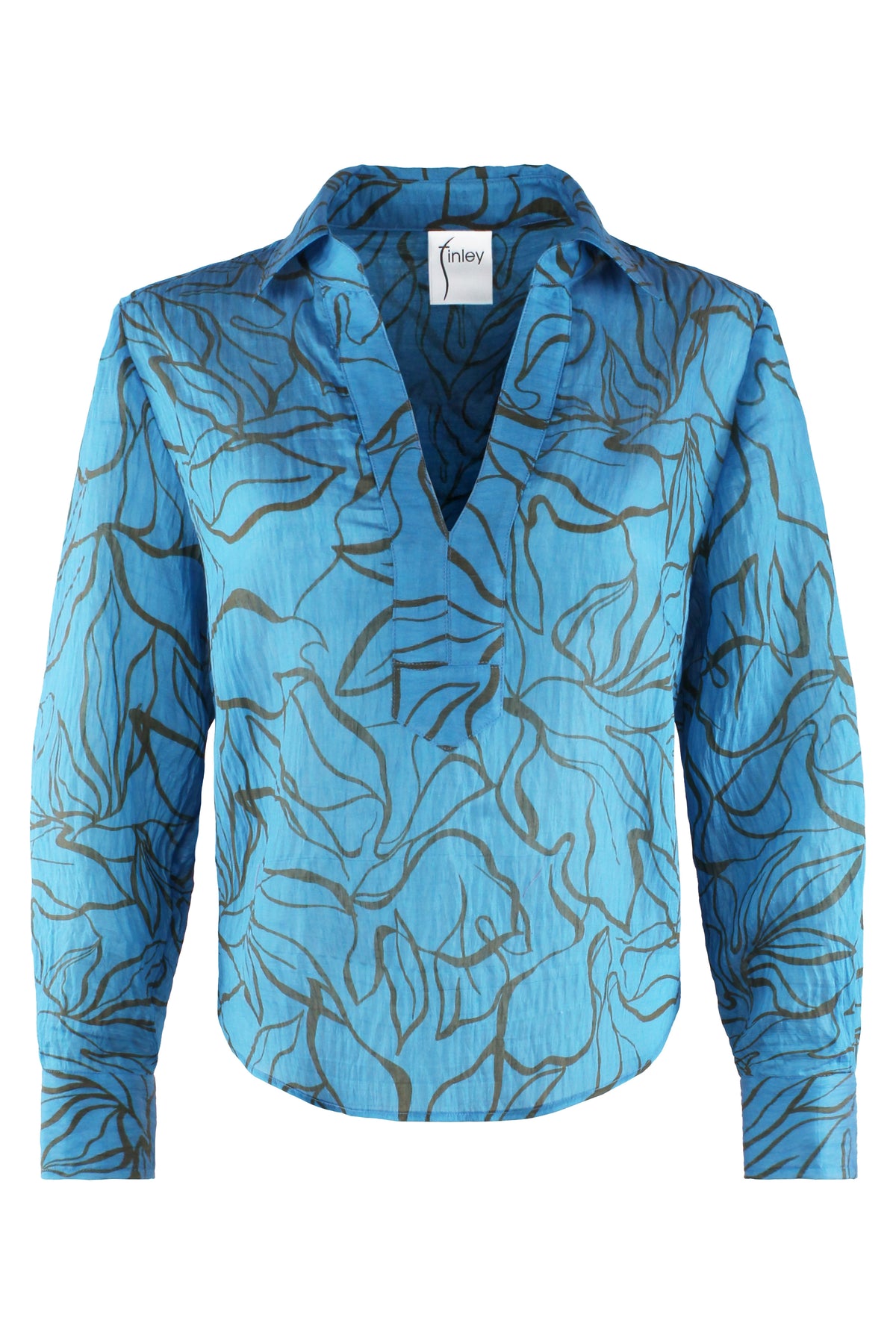 Joni Long Sleeve Popover Blouse, Contour Leaves Print