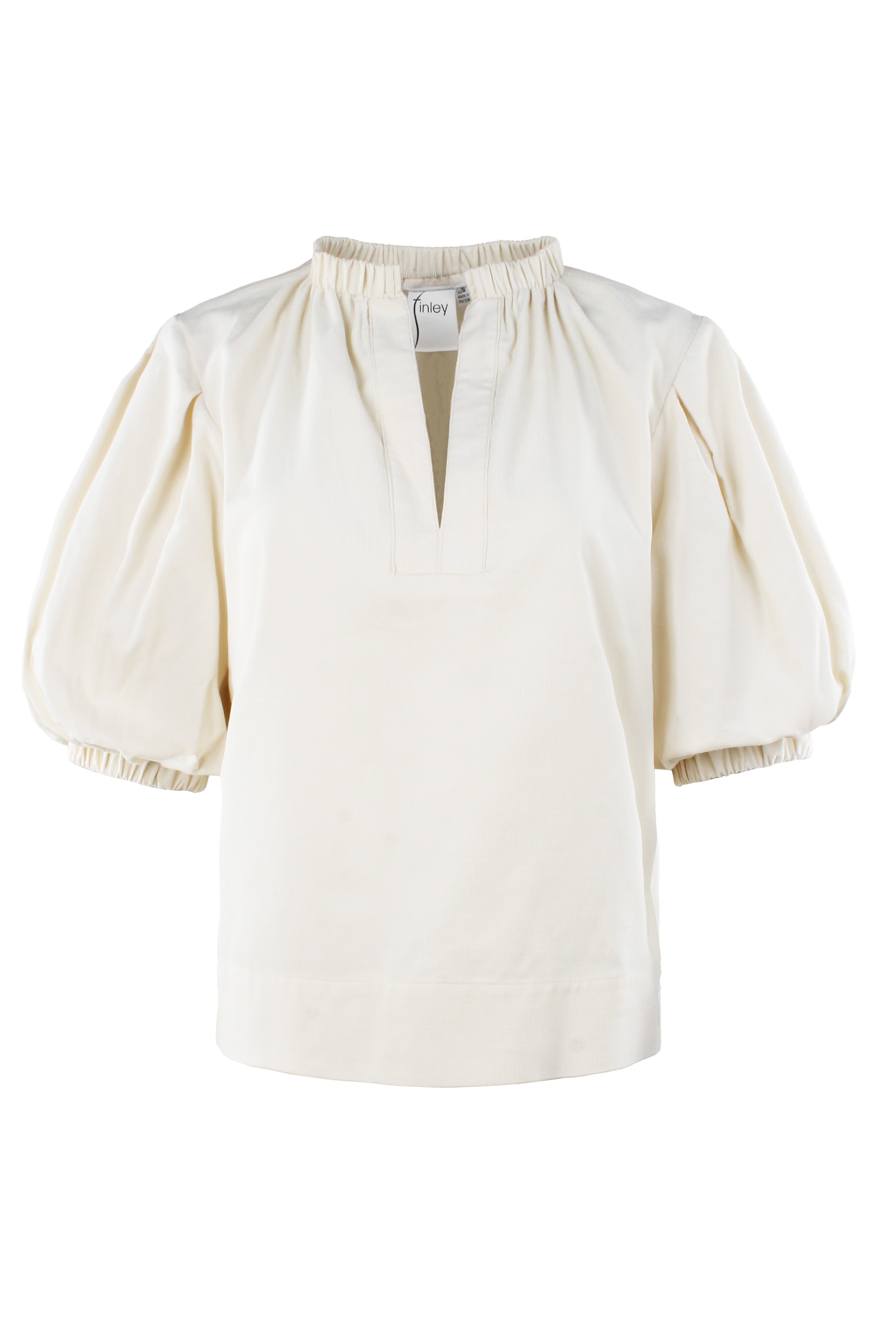 White blouse with puff sleeves on a white background
