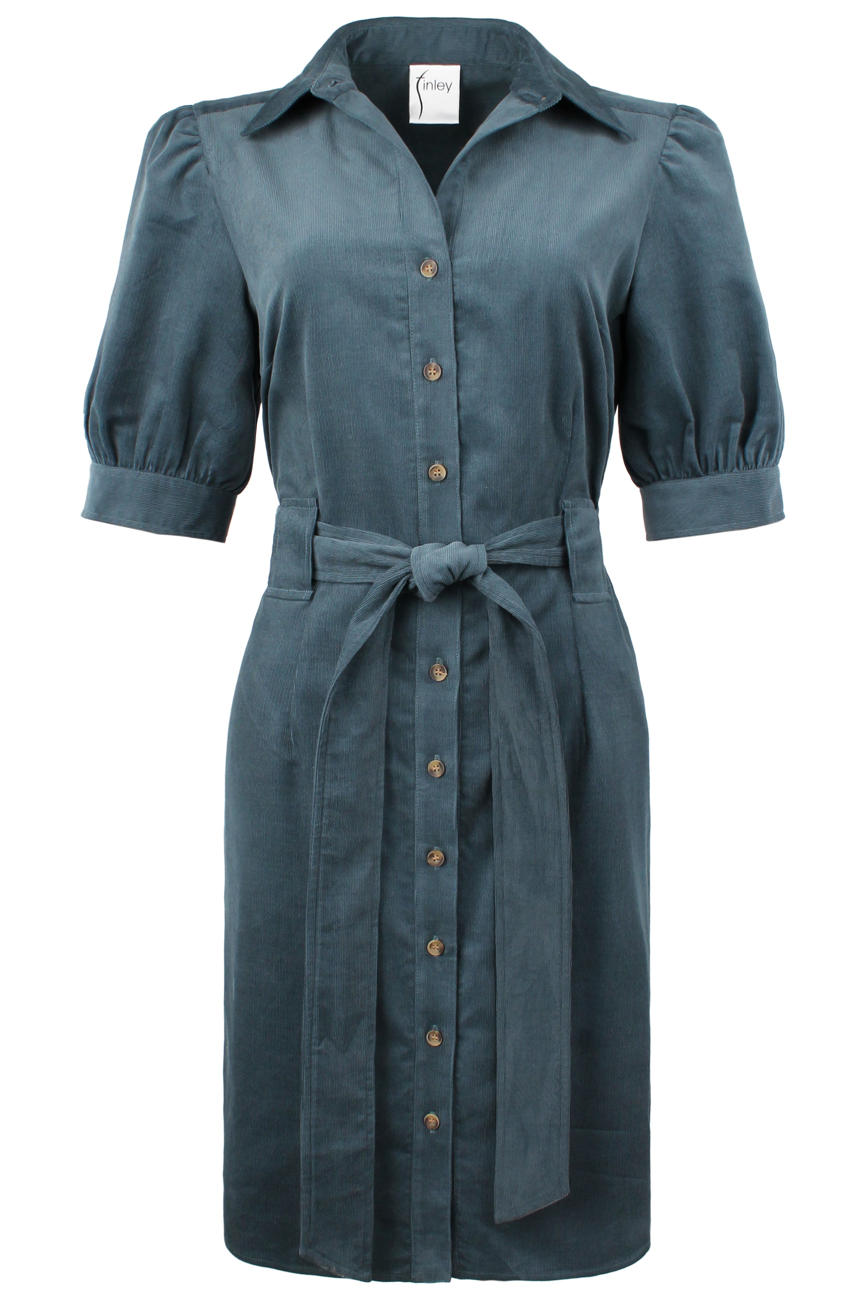 Piper Tie Front Dress Teal Pinwale Corduroy