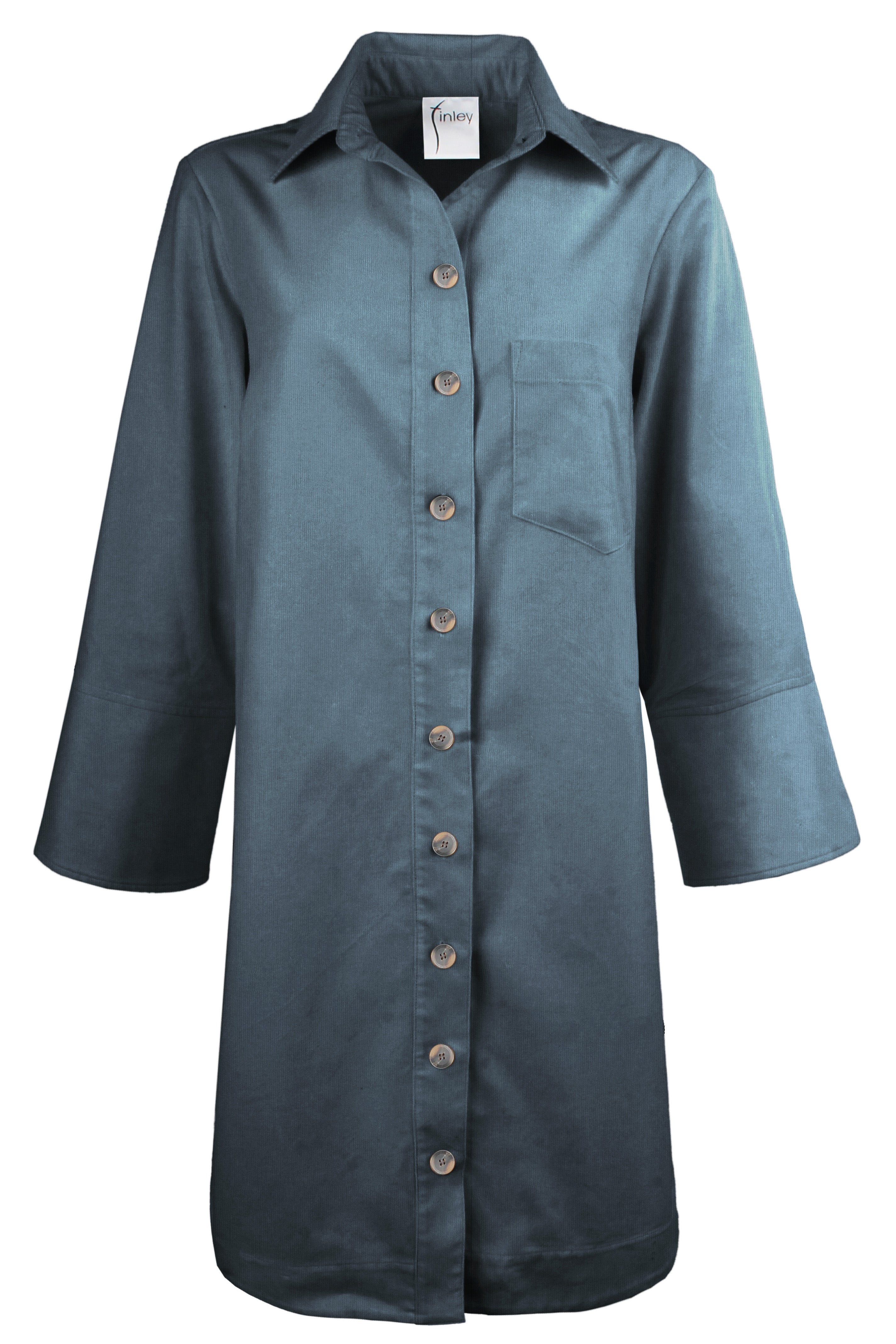 Talissa Teal Pinwale Corduroy Shirt Dress
