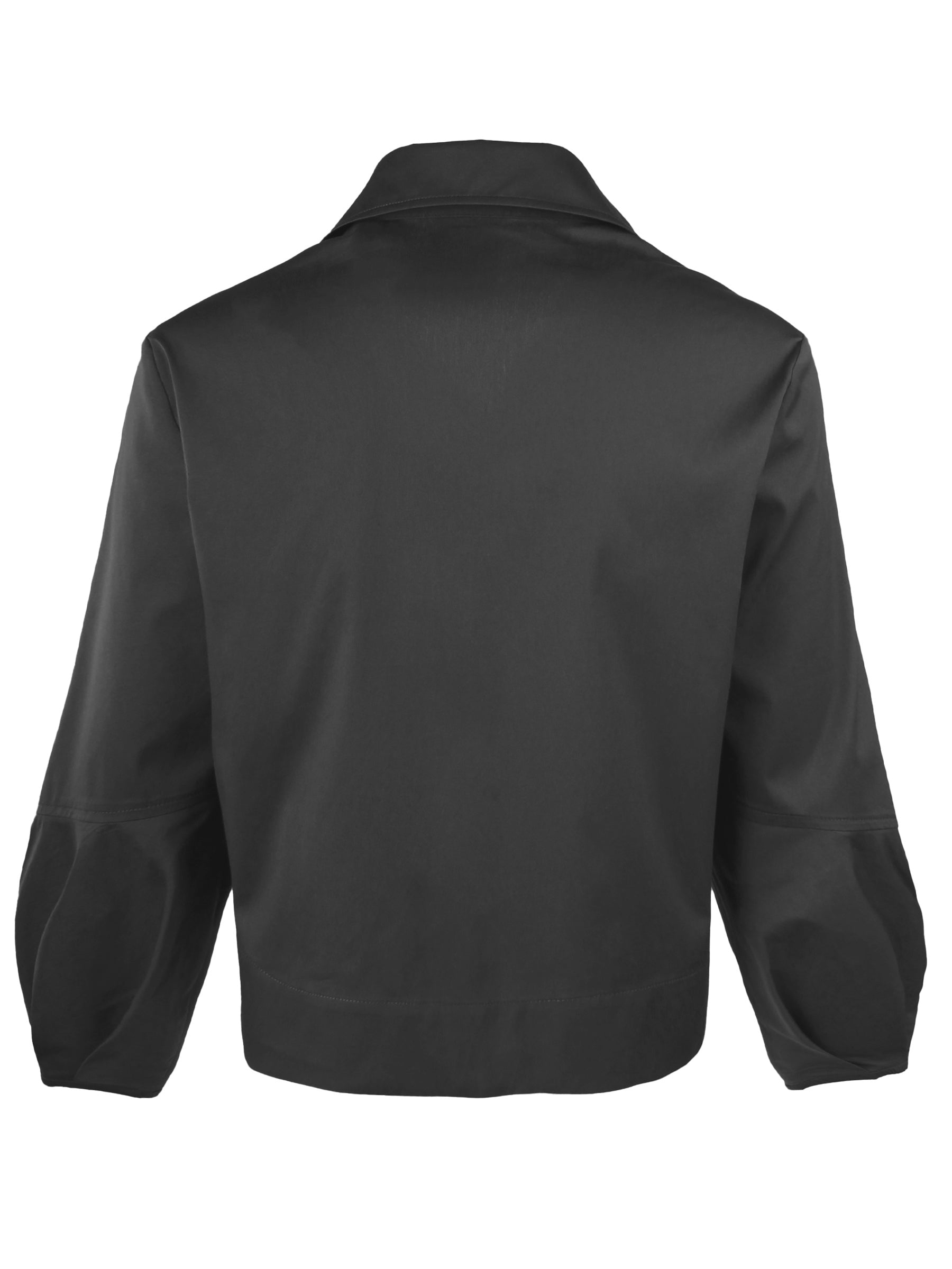 Emmy, Pleated Cuff Cropped Poplin Shirt, Black Silky Poplin