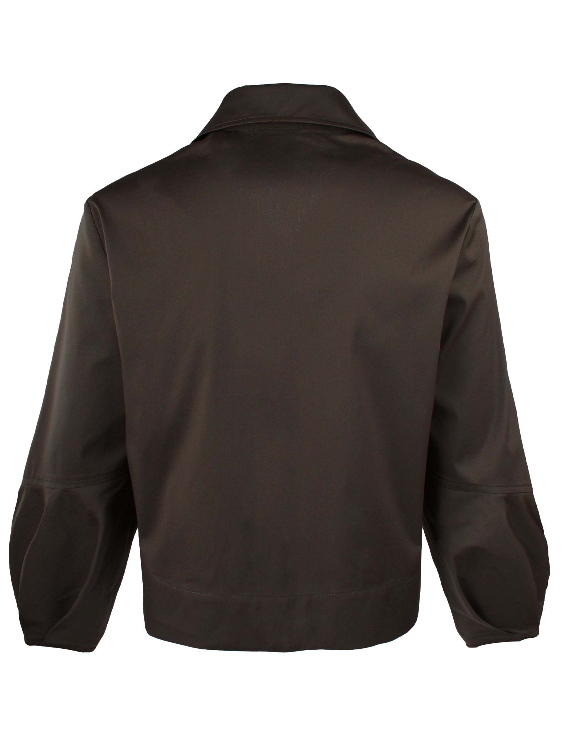 Emmy, Pleated Cuff Cropped Poplin Shirt, Chocolate Brown Silky Poplin