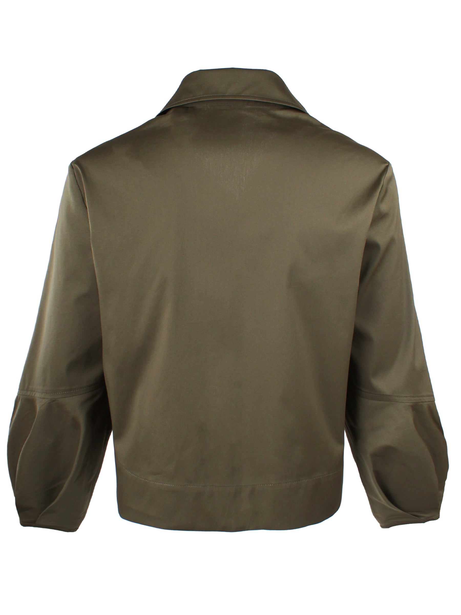 Emmy, Pleated Cuff Cropped Poplin Shirt, Olive Silky Poplin