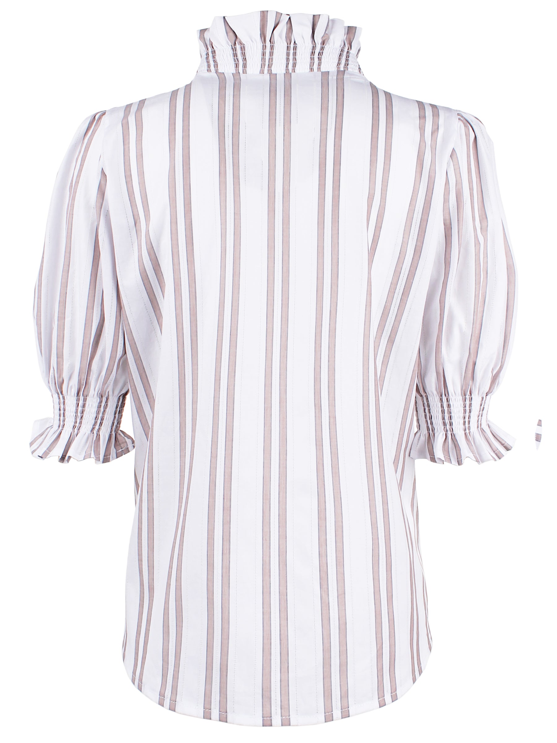 Cici Aqua Drop Needle Tan Striped Ruffle Shirt
