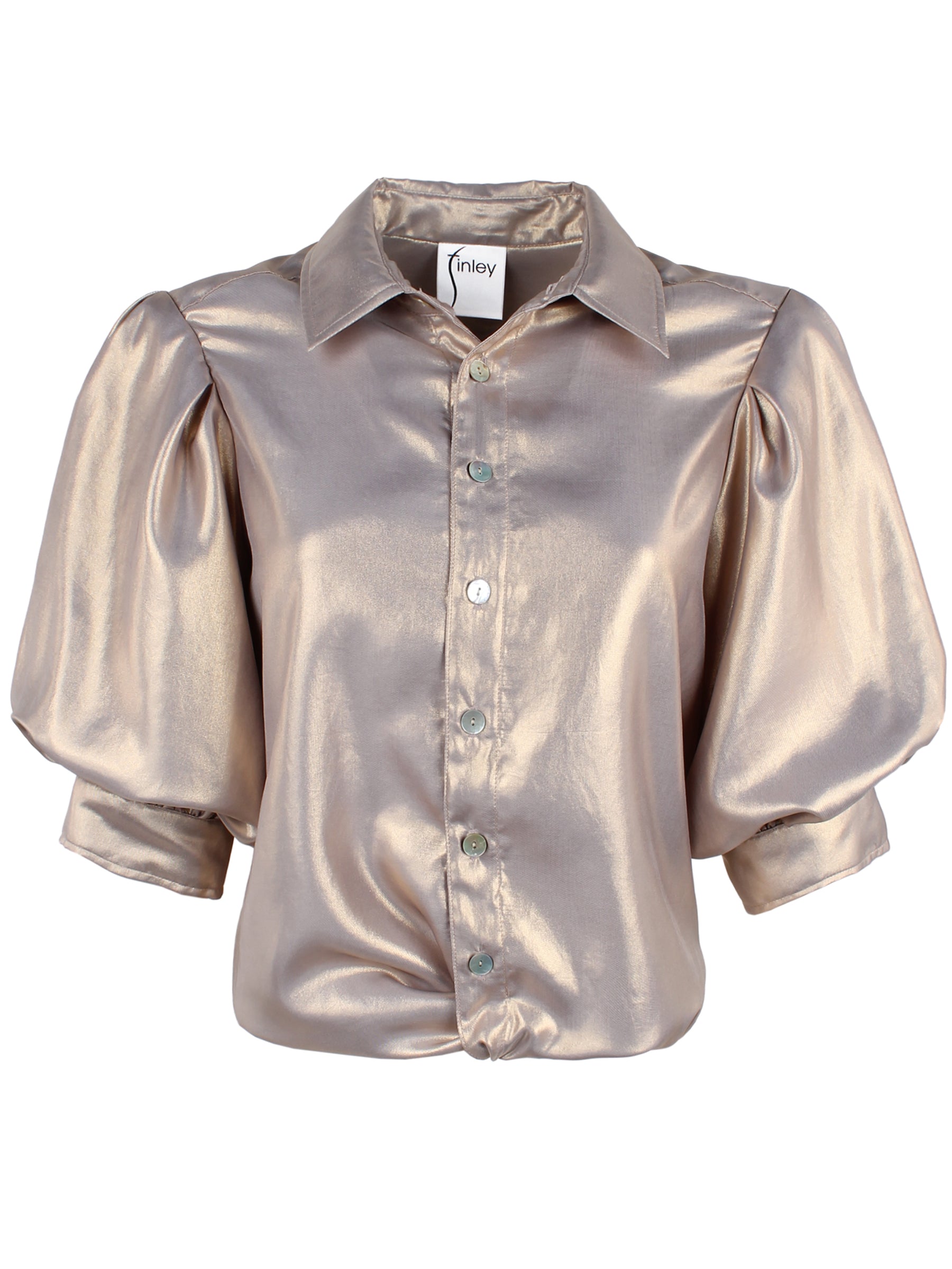 Bomba Short Sleeve Twist-Hem Blouse, Matte Gold