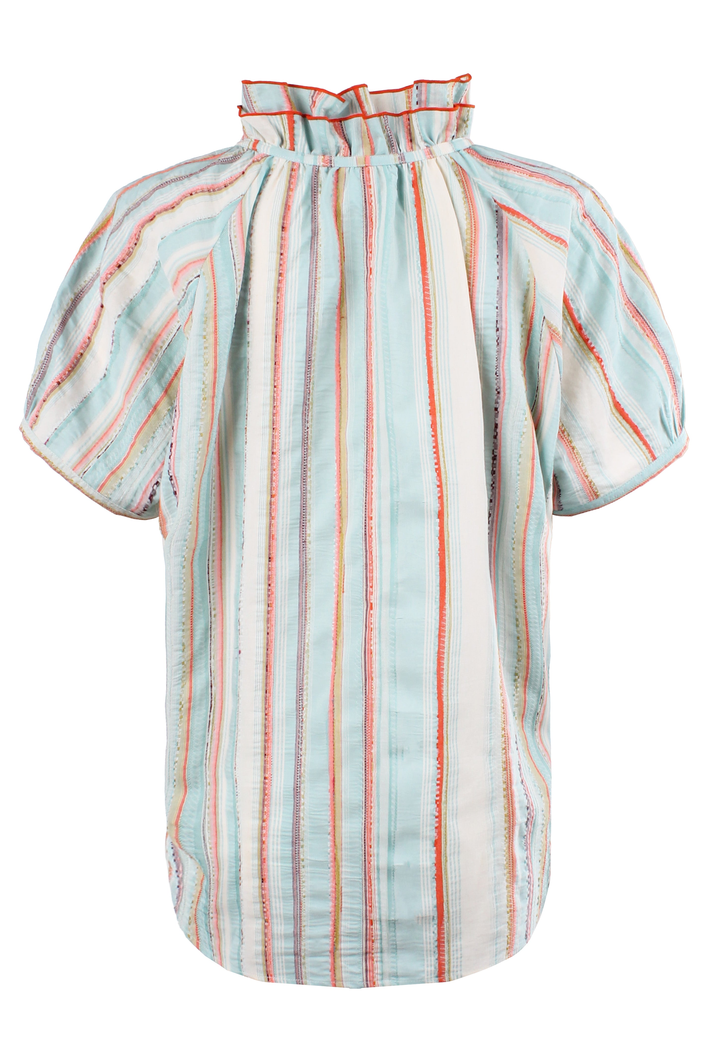 Striped blouse with short sleeves on a white background