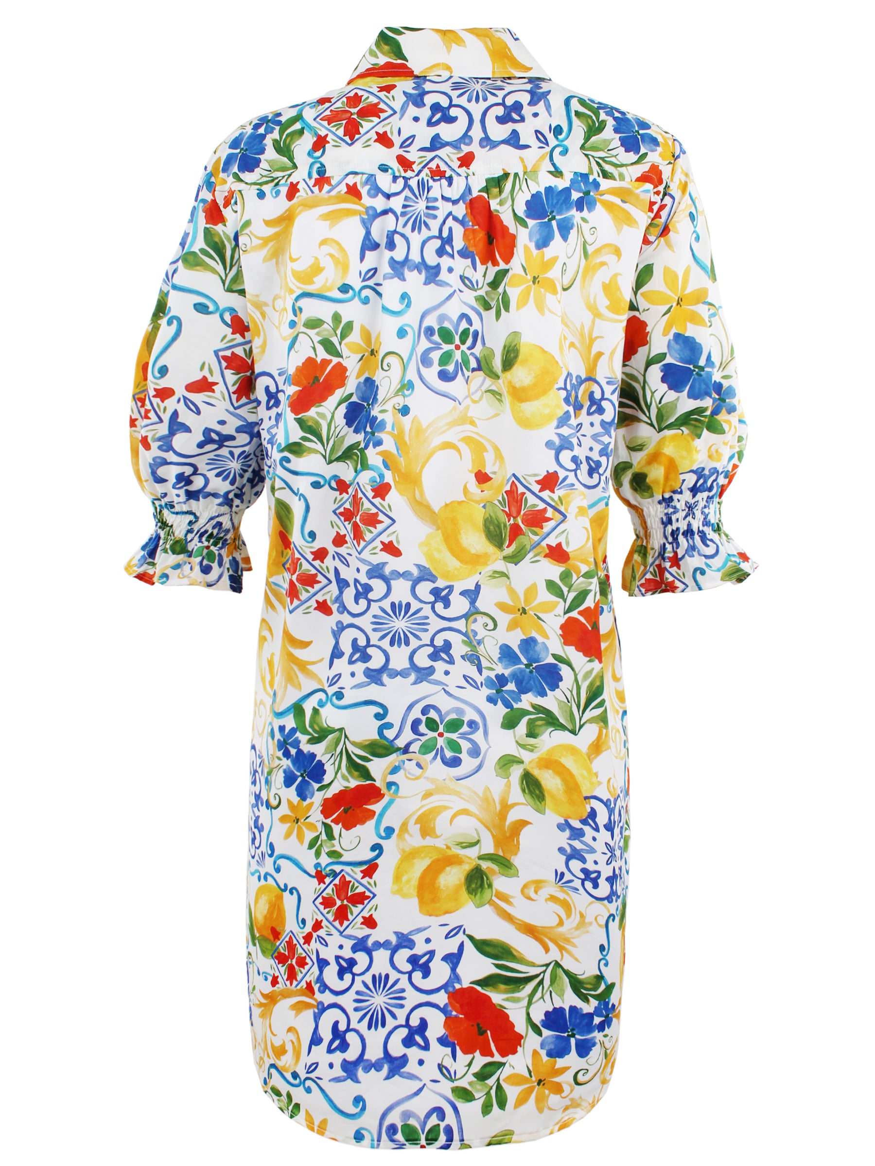 Miller Puff Sleeve Cotton Shirt Dress Limoncello Print