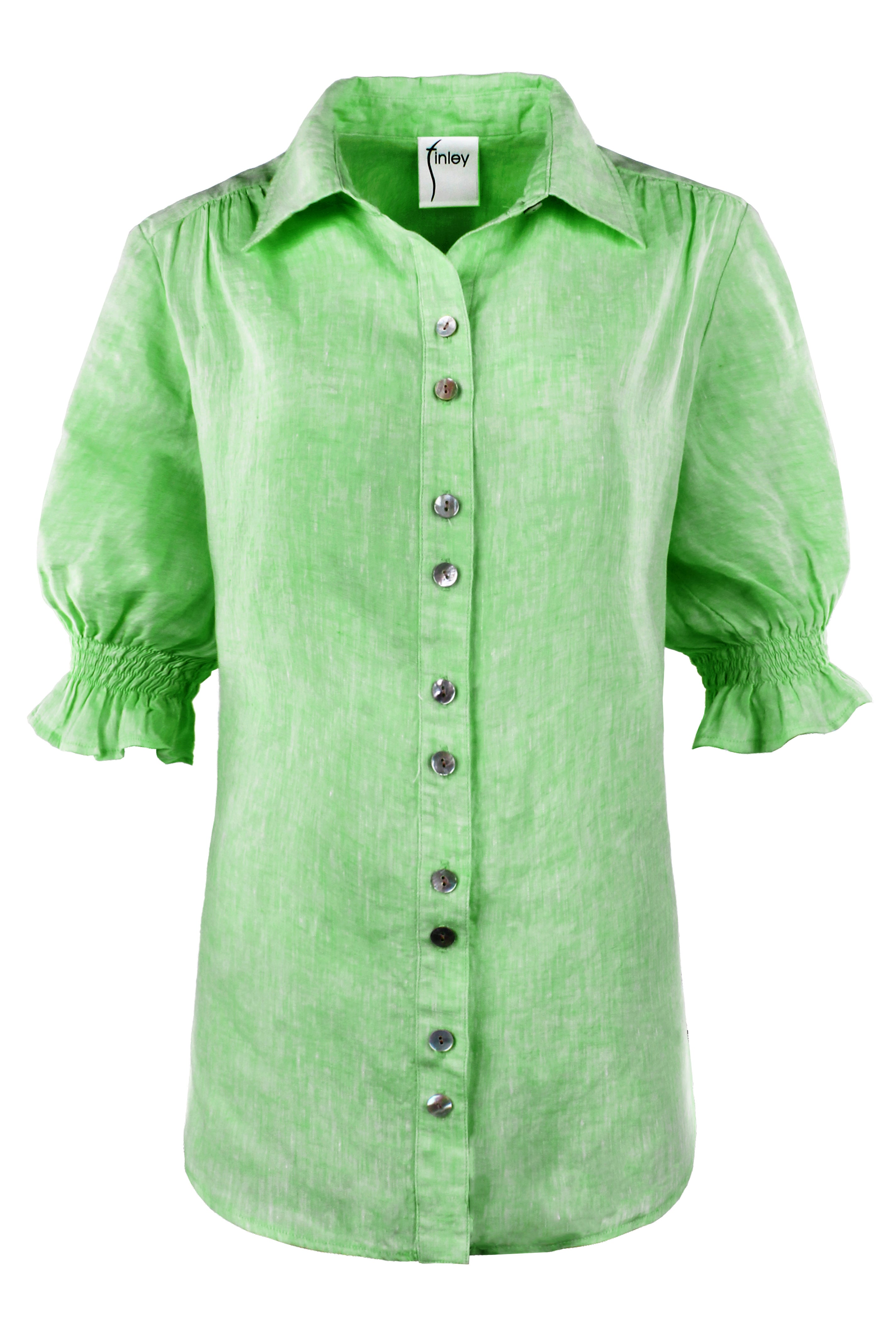 Sirena Shirt Washed Linen Green Tea