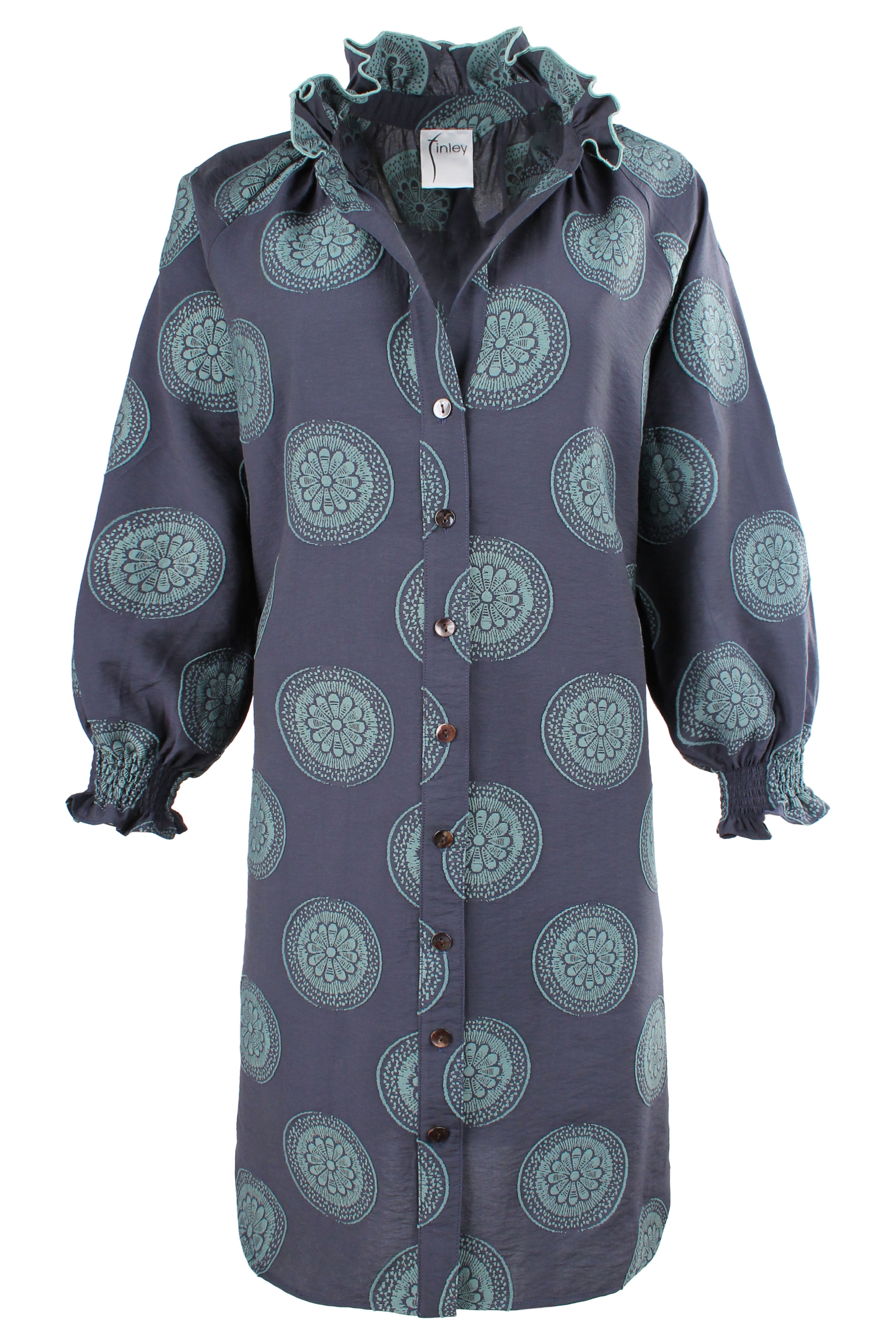 Mallory Dress Navy/Teal Medallion Jacquard
