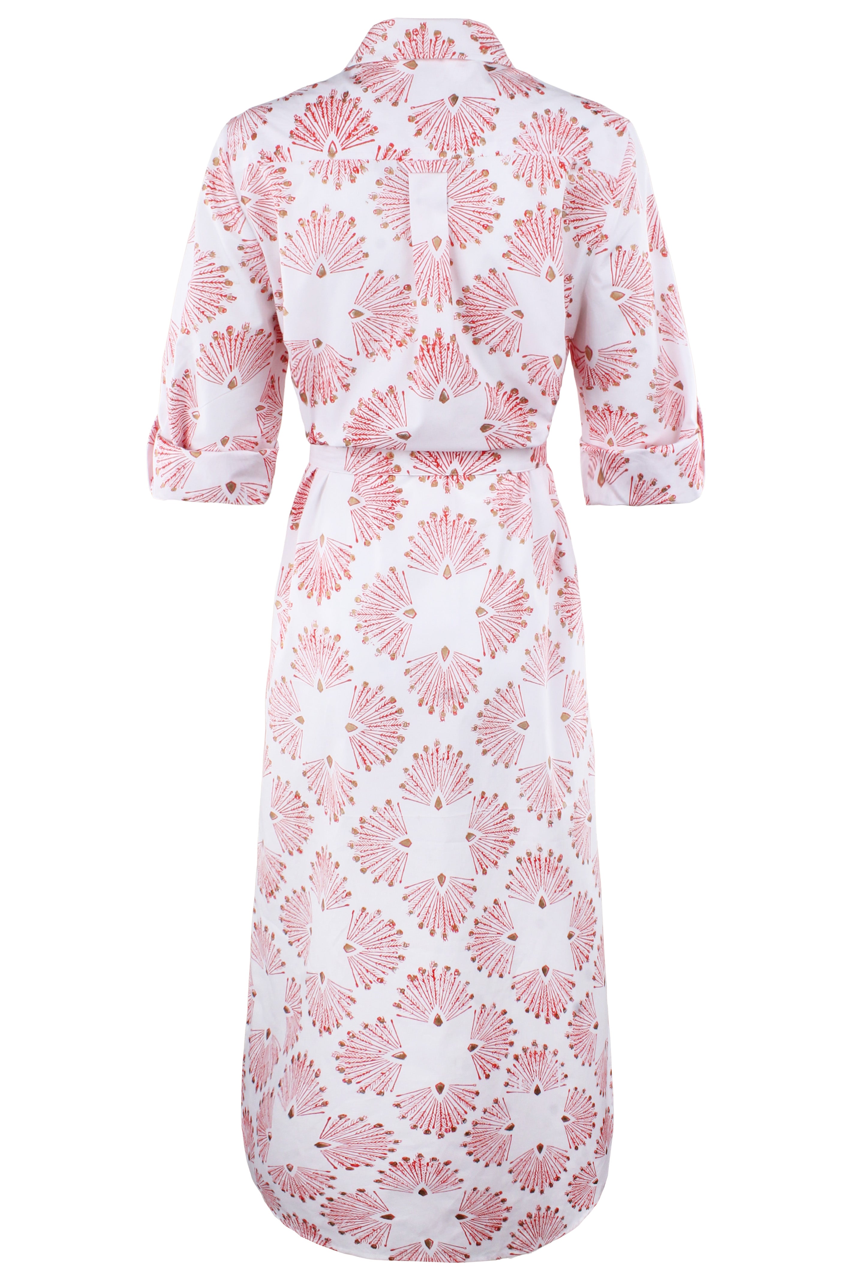 MENDED Alex Long Shirtdress Coral Peacock Print