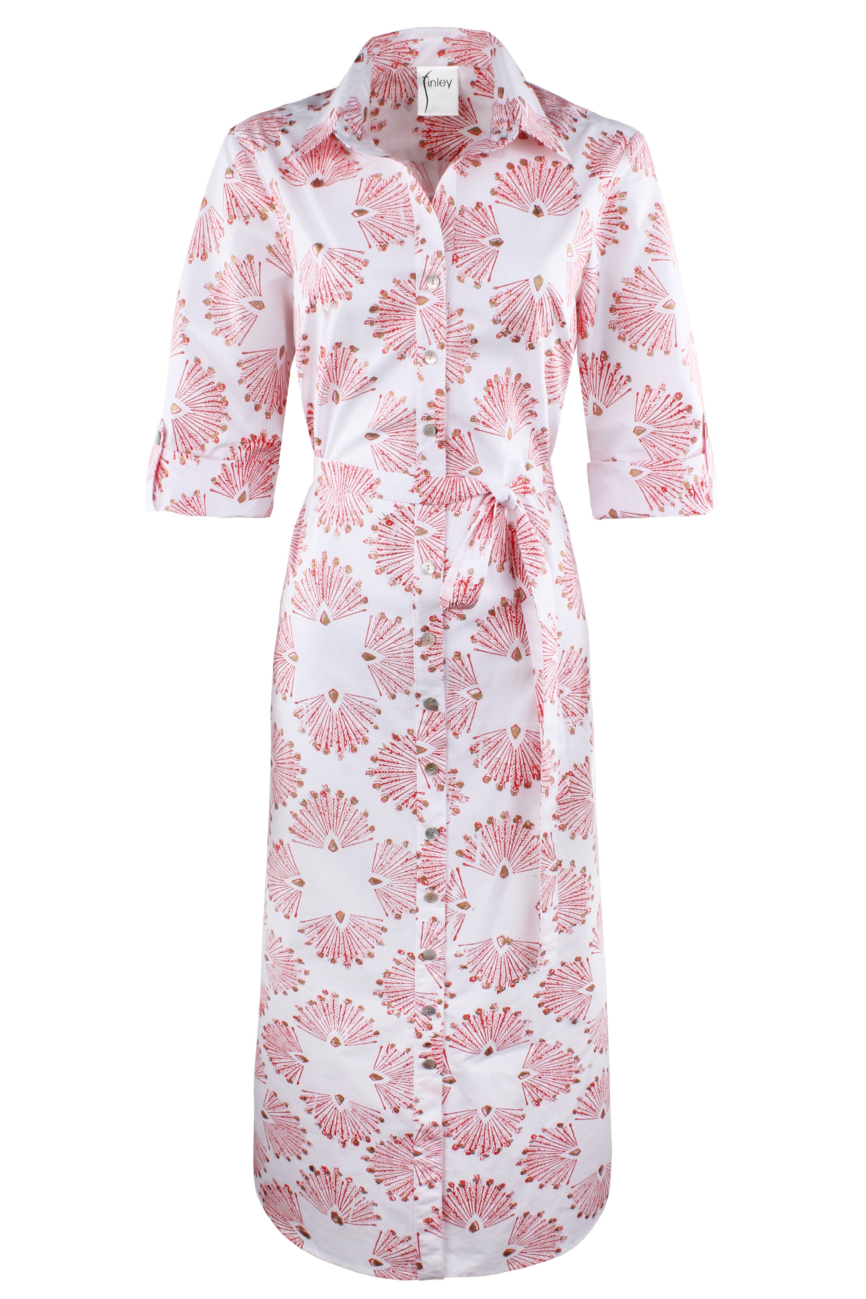 MENDED Alex Long Shirtdress Coral Peacock Print