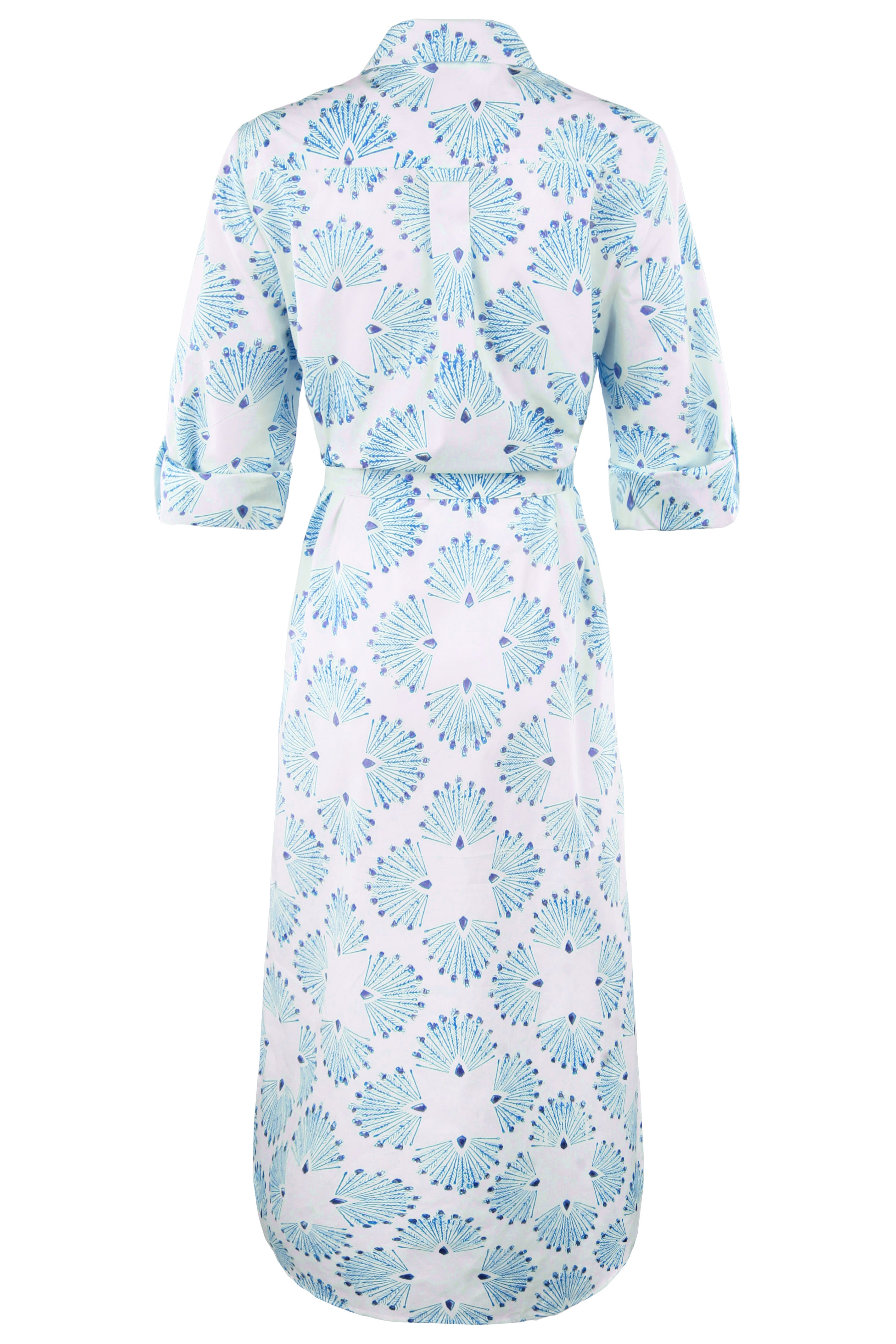 MENDED Alex Long Shirtdress Turquoise Peacock Print