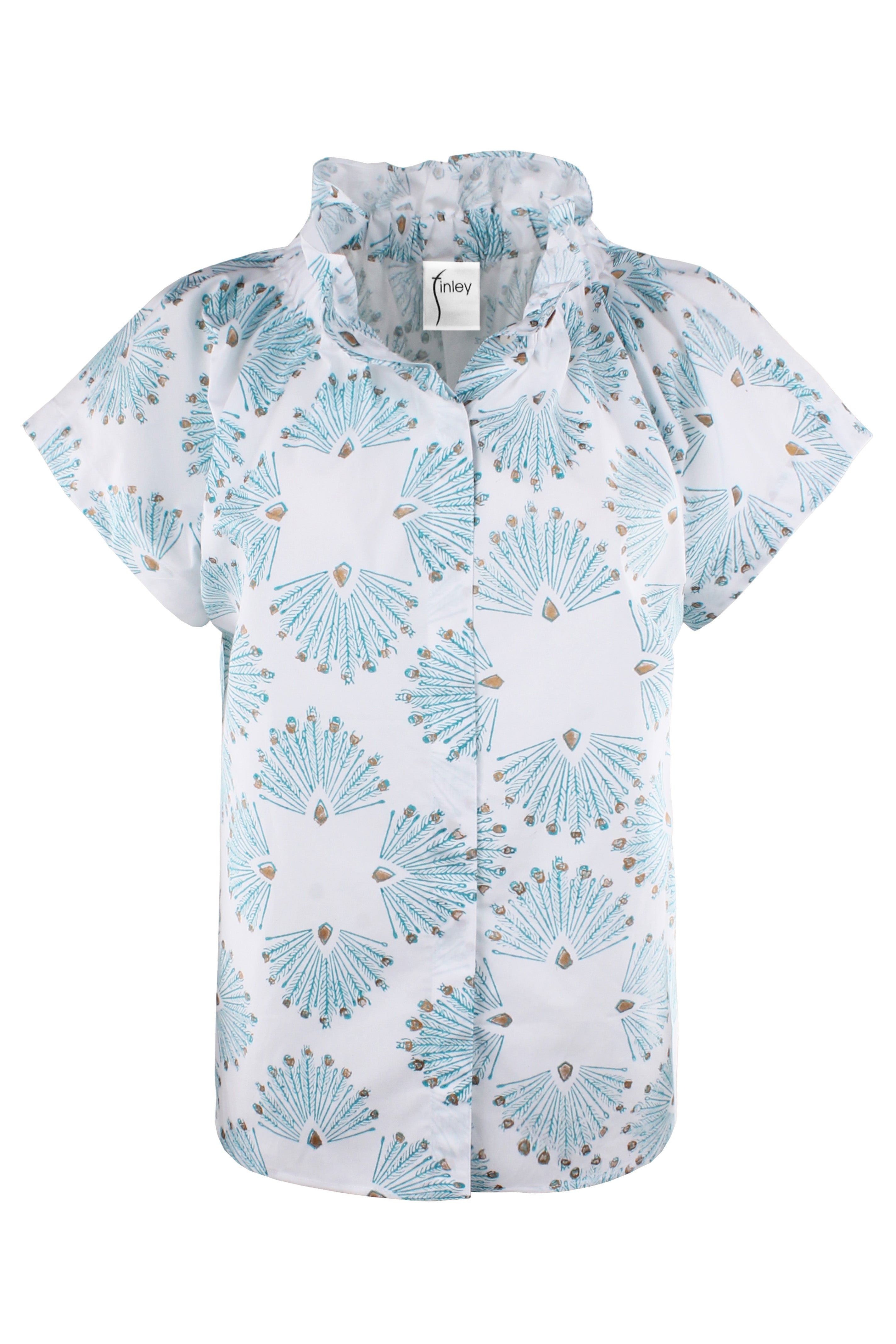 MENDED Jenny Top Turquoise Peacock Print