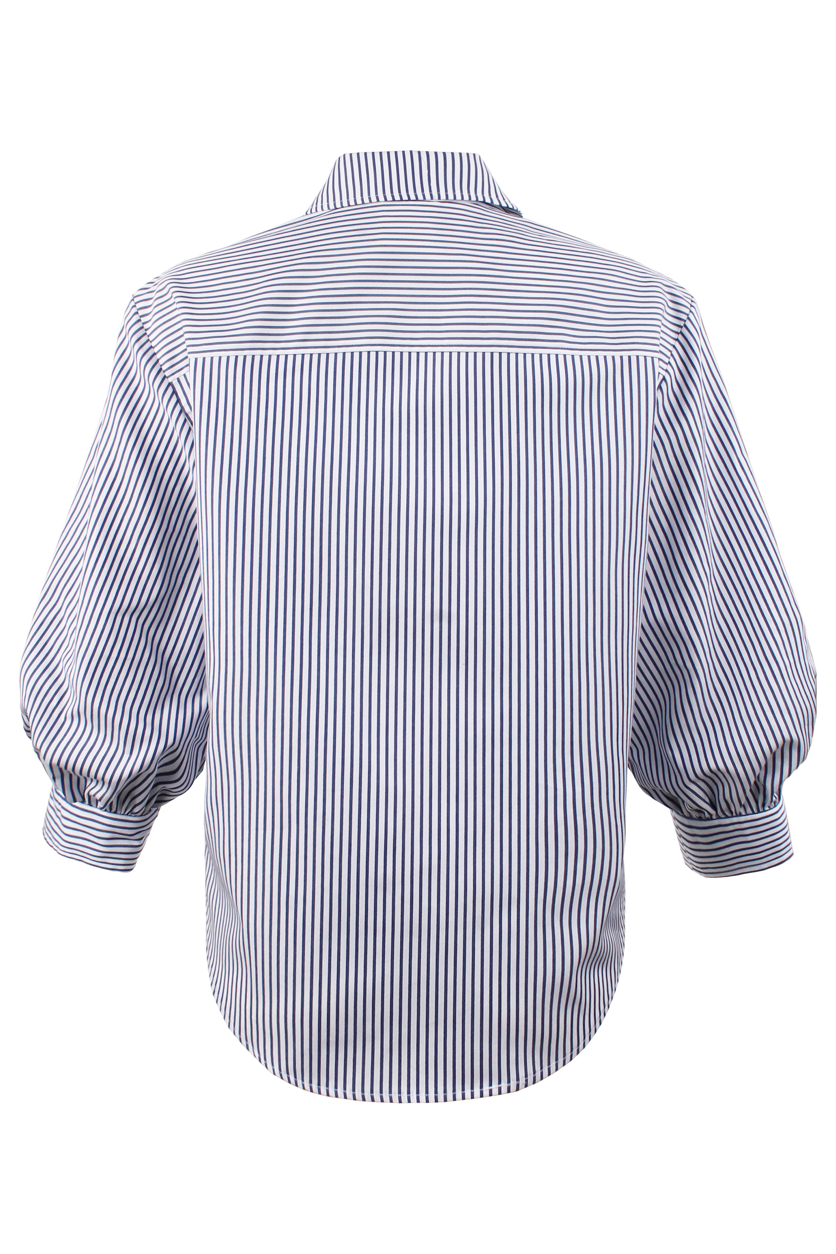 Blue and white striped shirt on a white background
