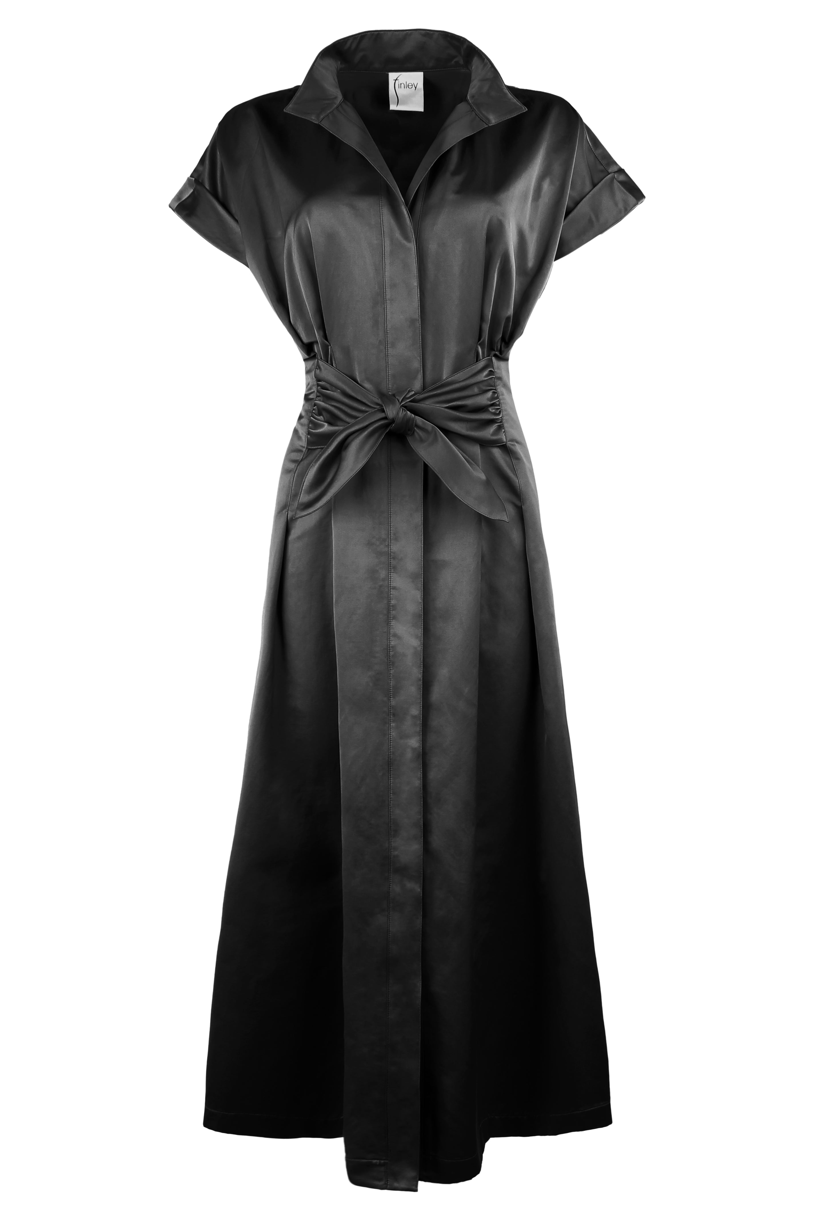 Long Rocky Shirt Dress Black Micro Satin
