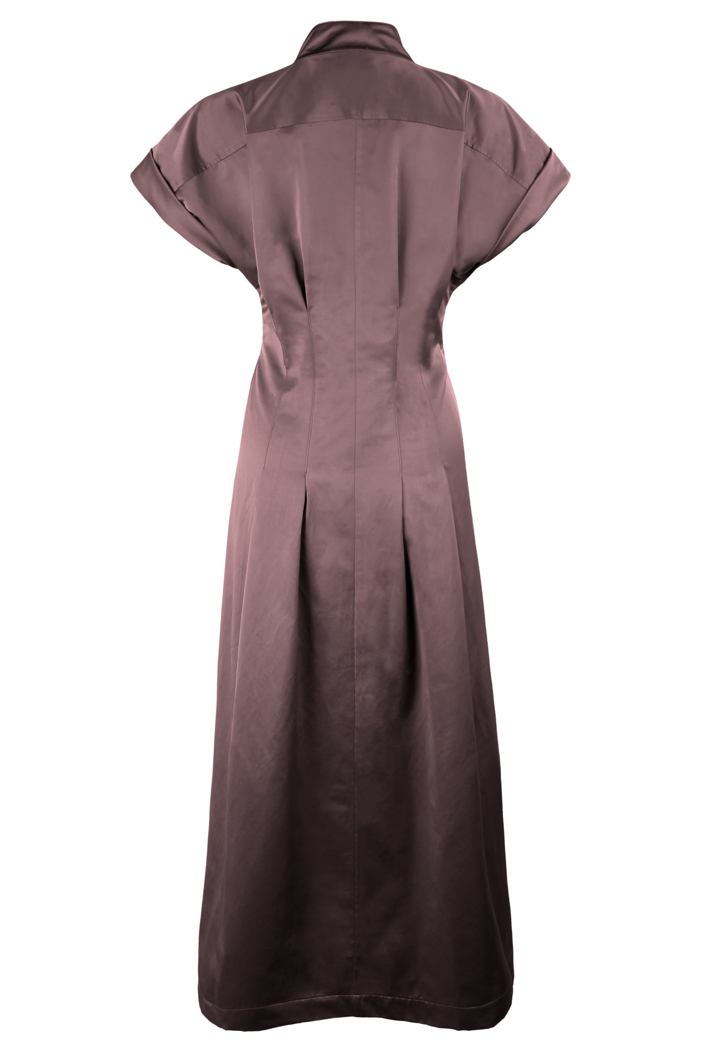 Long Rocky Shirt Dress Chocolate Brown Micro Satin