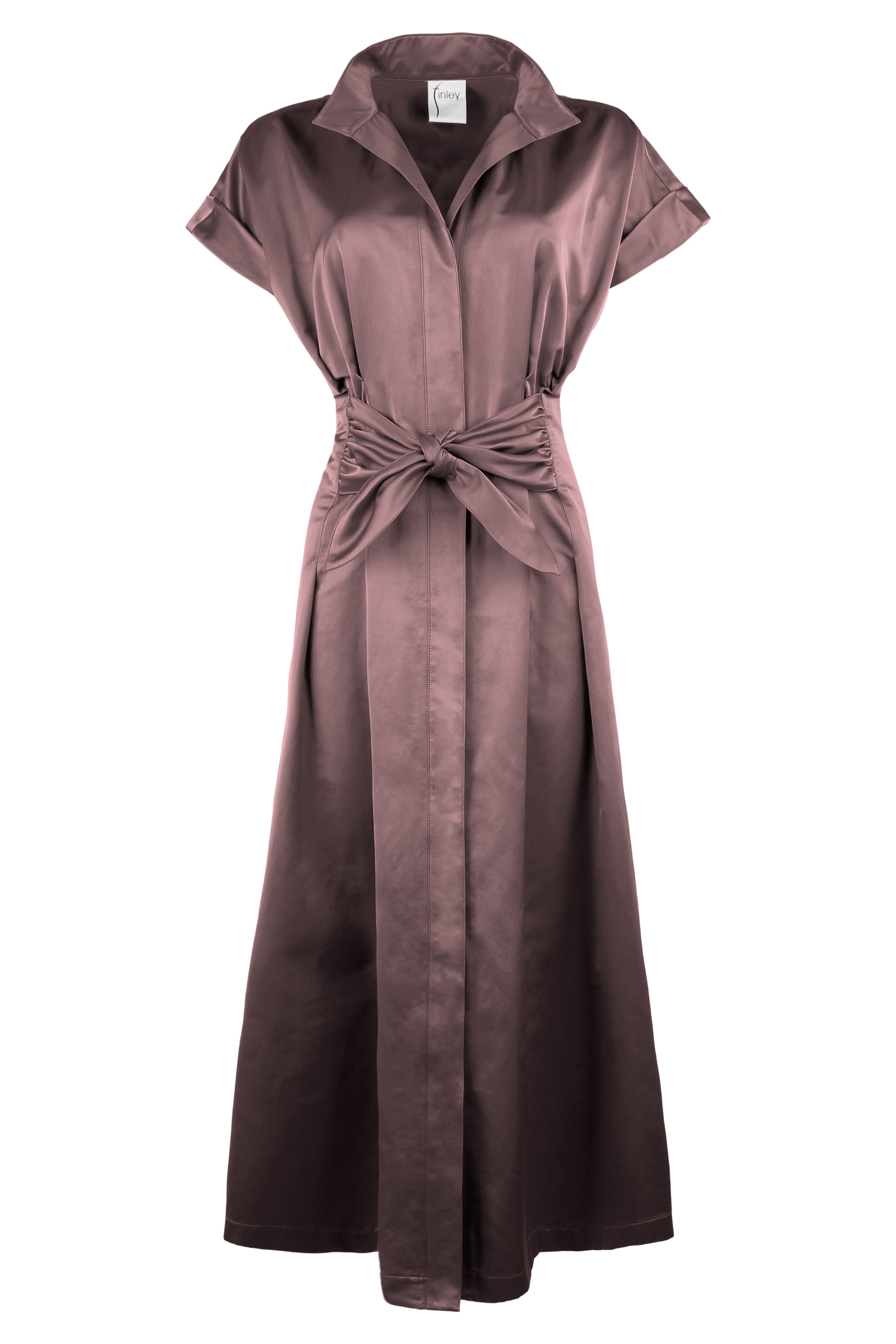 Long Rocky Shirt Dress Chocolate Brown Micro Satin