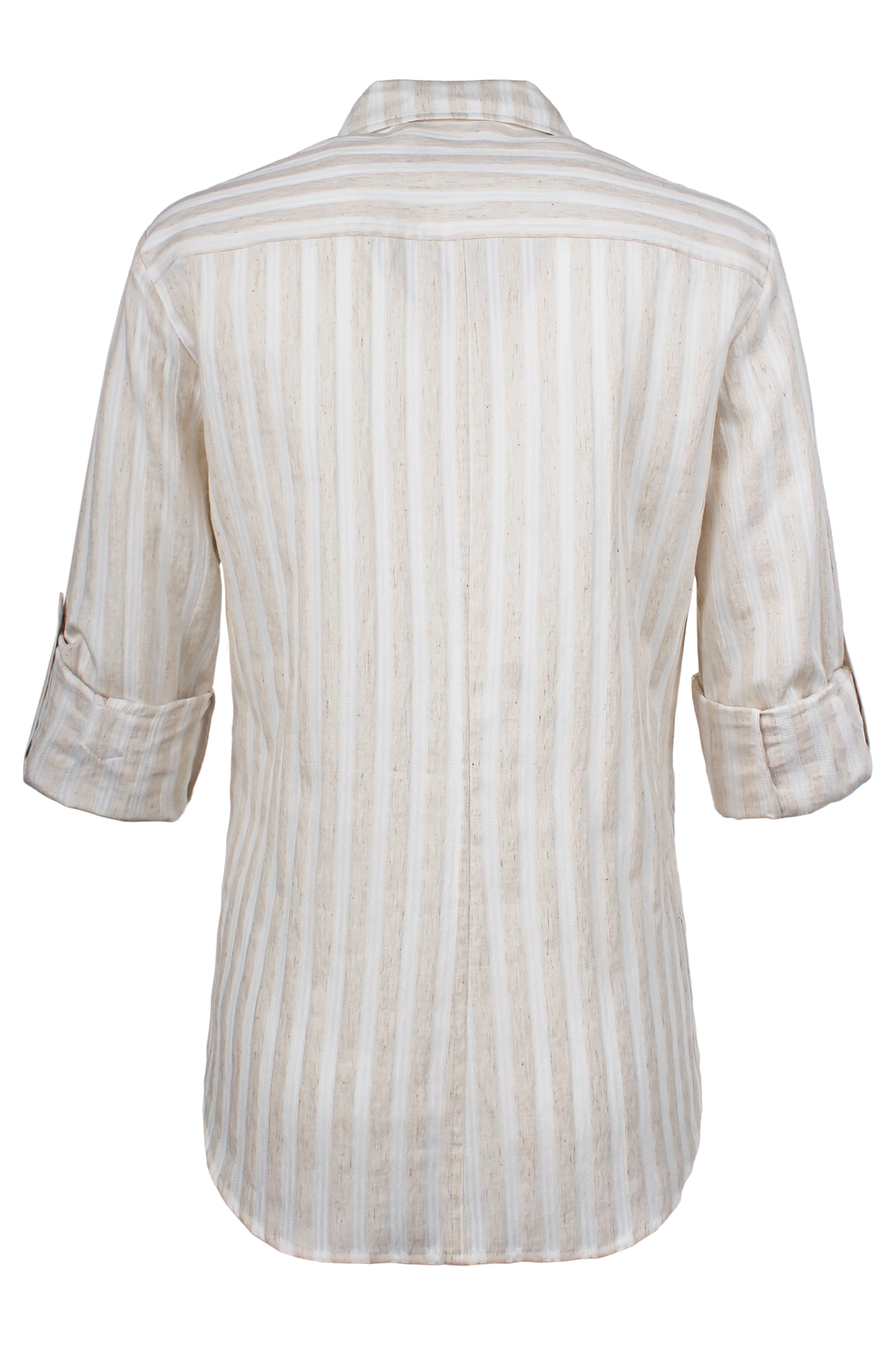 Teigan Semi-Fitted Front Pocket Blouse, Natural Stripe