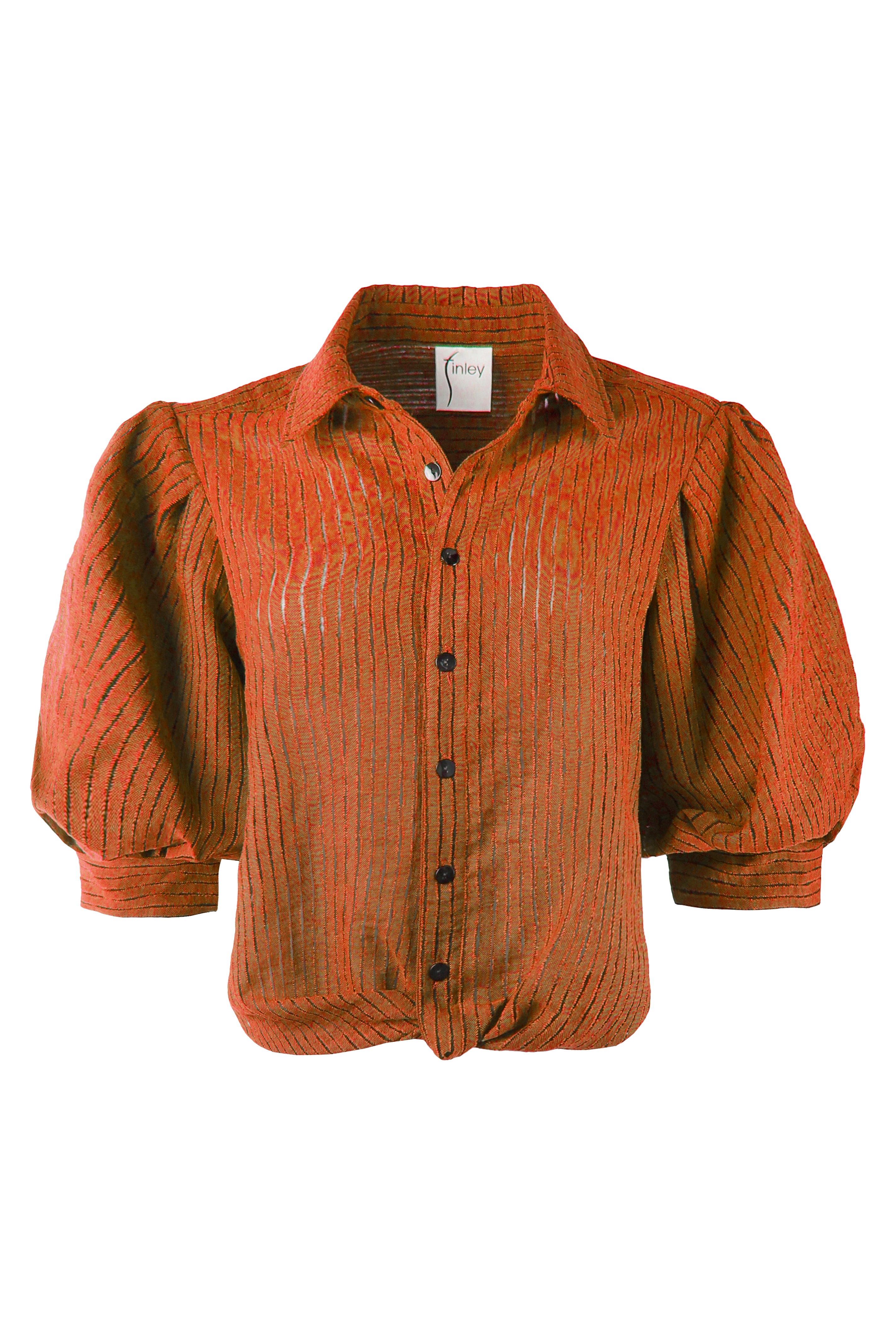 GAMEDAY!! Bomba Twist-Hem Short Sleeve Shirt, Burnt Orange Open Weave Stripe