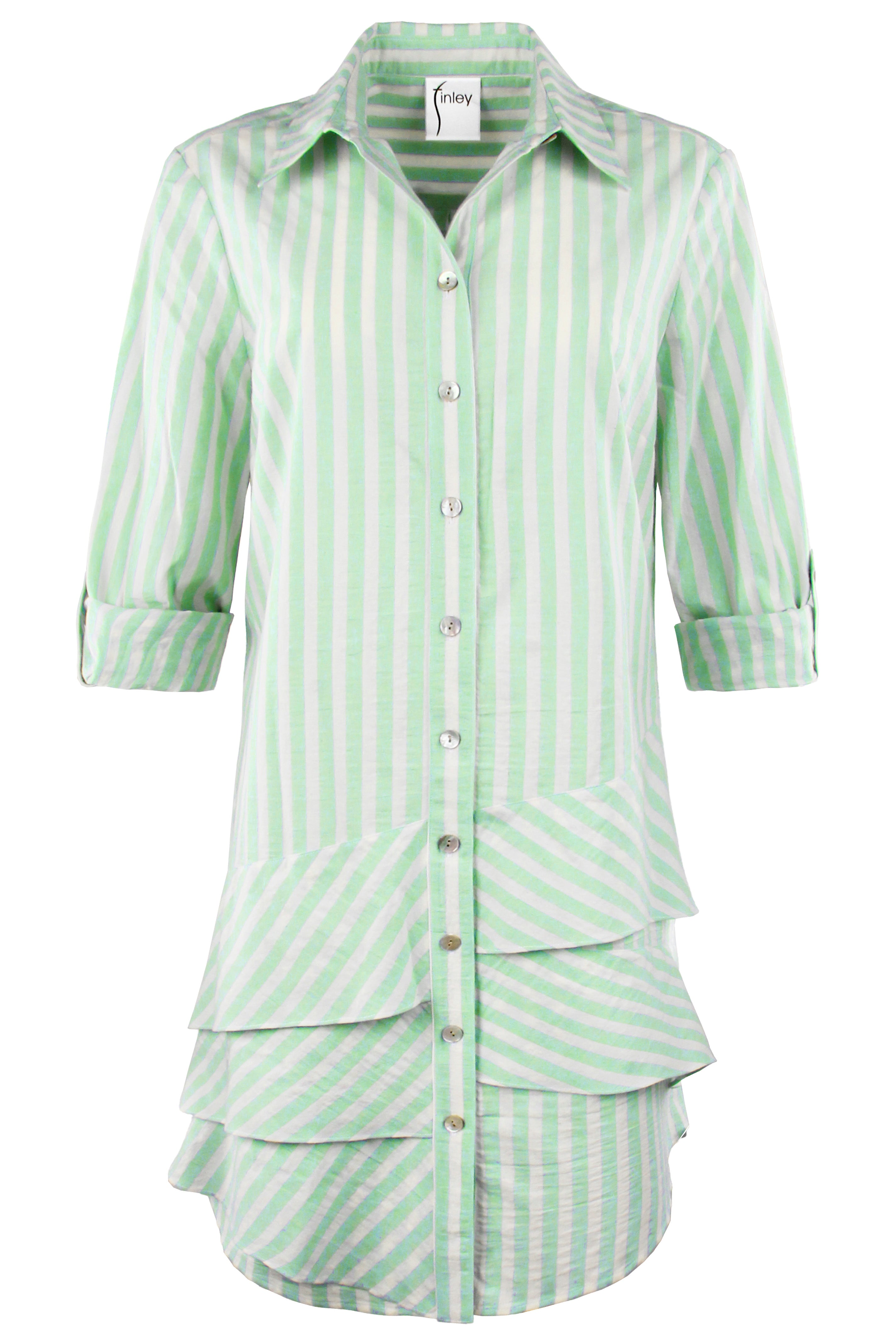 Jenna Shirt Dress Green Pastel Stripe